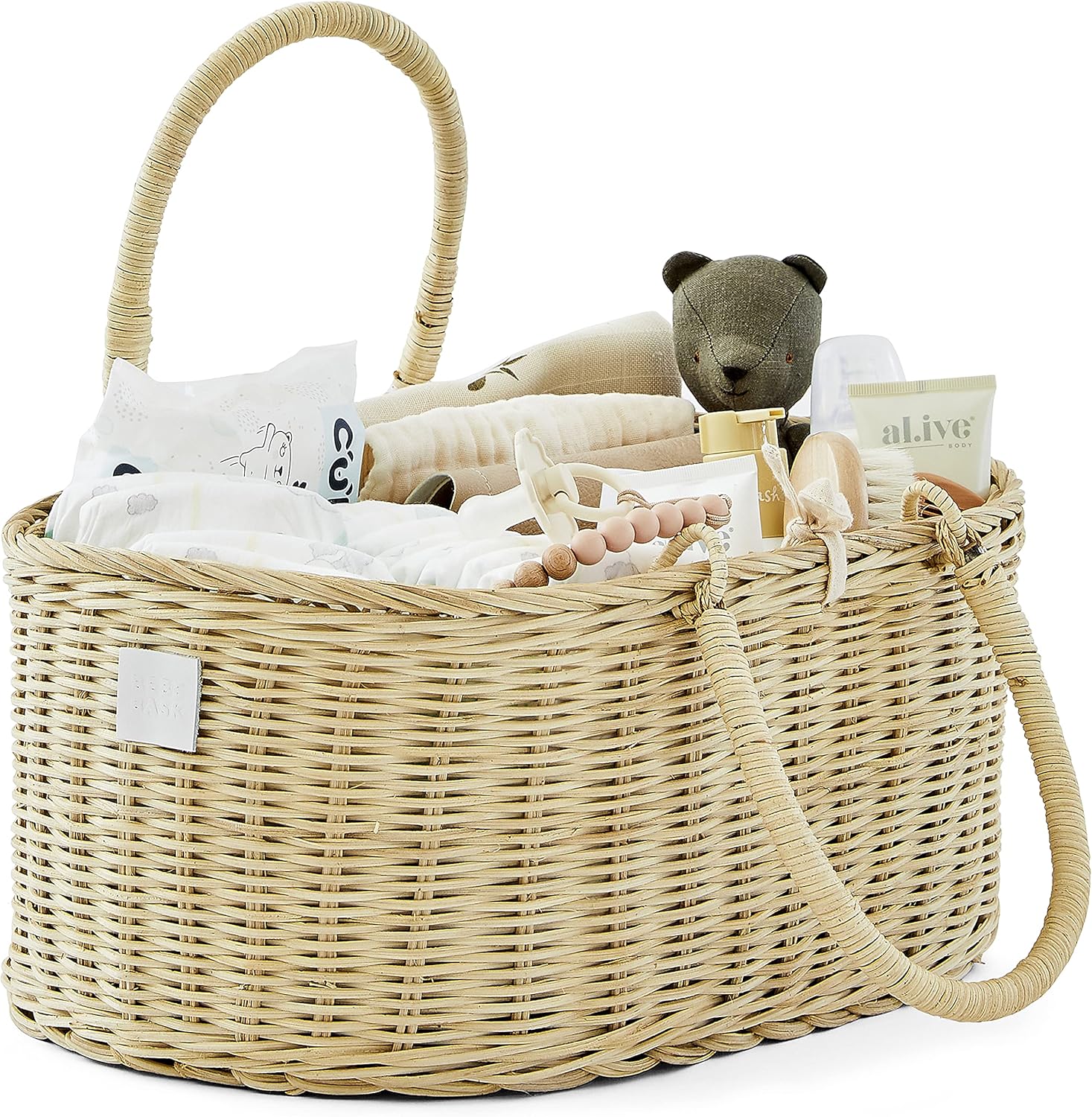 Bebe Bask Baby Diaper Caddy Organizer in Organic Rattan w Removable Divider. This Luxury Diaper Caddy Basket Makes The Perfect Cute Diaper Caddy for Baby Girl & Diaper Caddy for Baby Boy Pack of 2