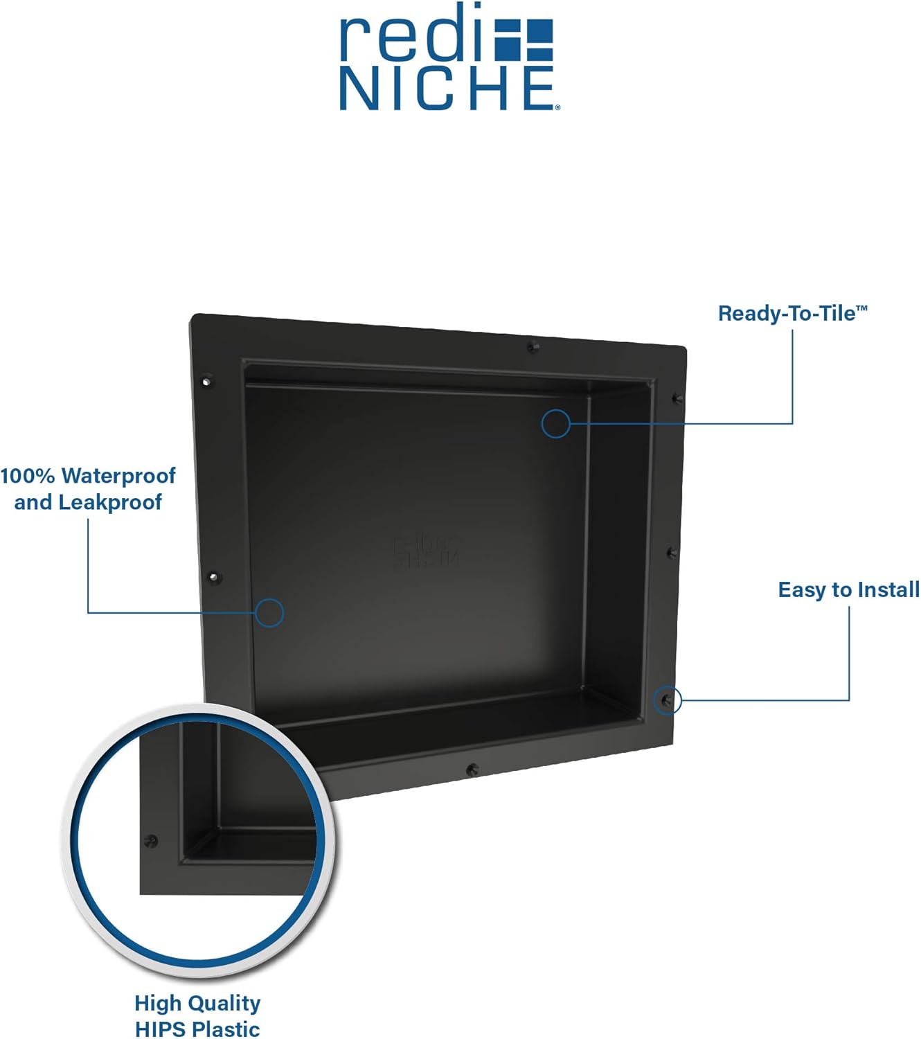 Redi Niche Single Recessed Shower Shelf – Black, One Inner Shelf, 16-Inch Width x 14-Inch Height x 4-Inch Depth Pack of 2