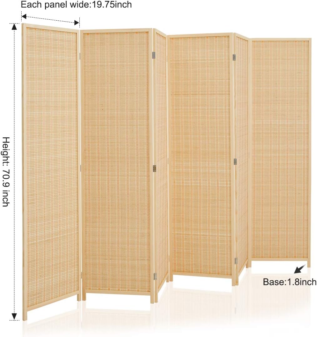 Corelax Room Divider Privacy Screen with Natural Bamboo,6 Panel Folding Privacy Screens,Freestanding Room Divider-Beige