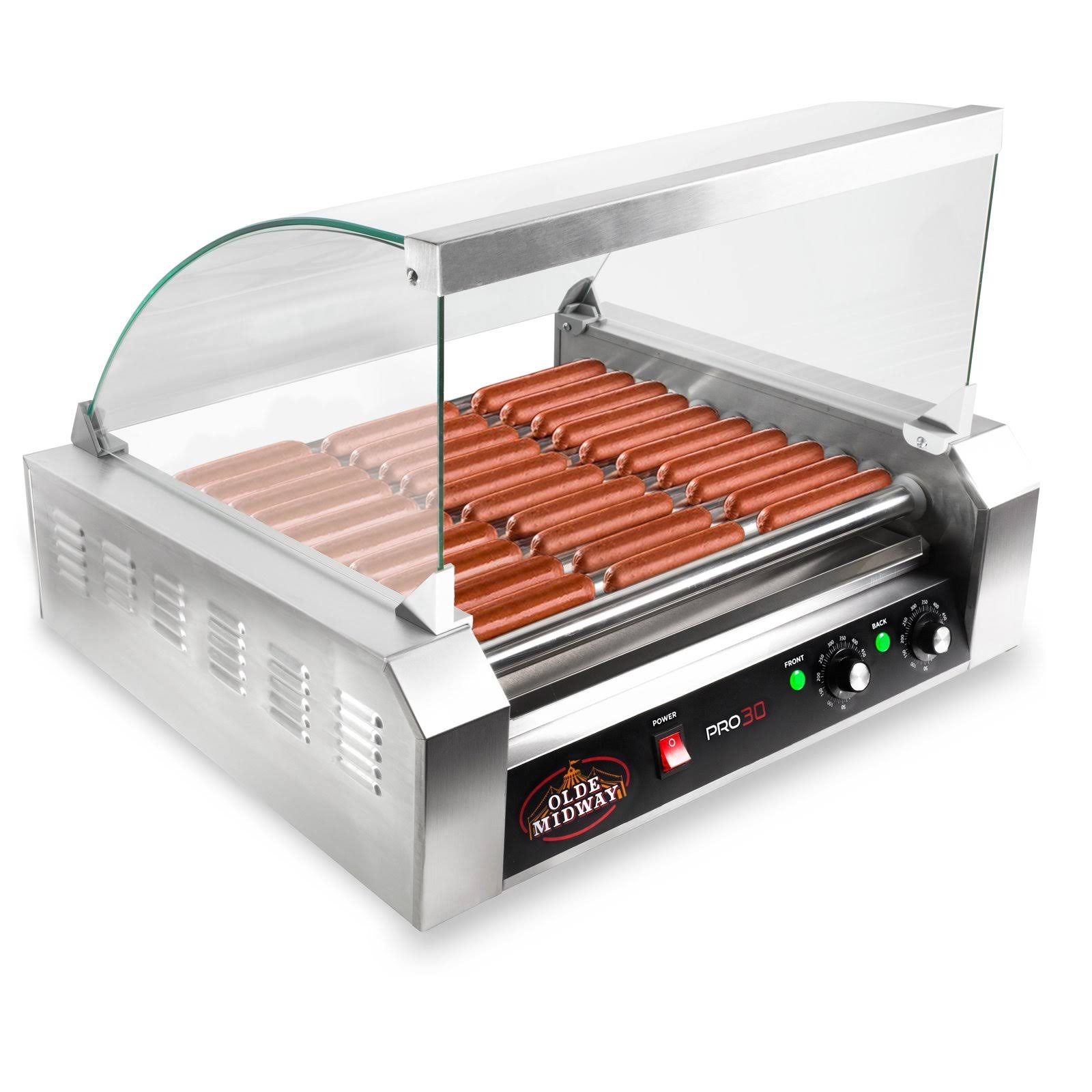 Olde Midway Electric 30 Hot Dog 11 Roller Grill Cooker Machine 1200-Watt with Cover