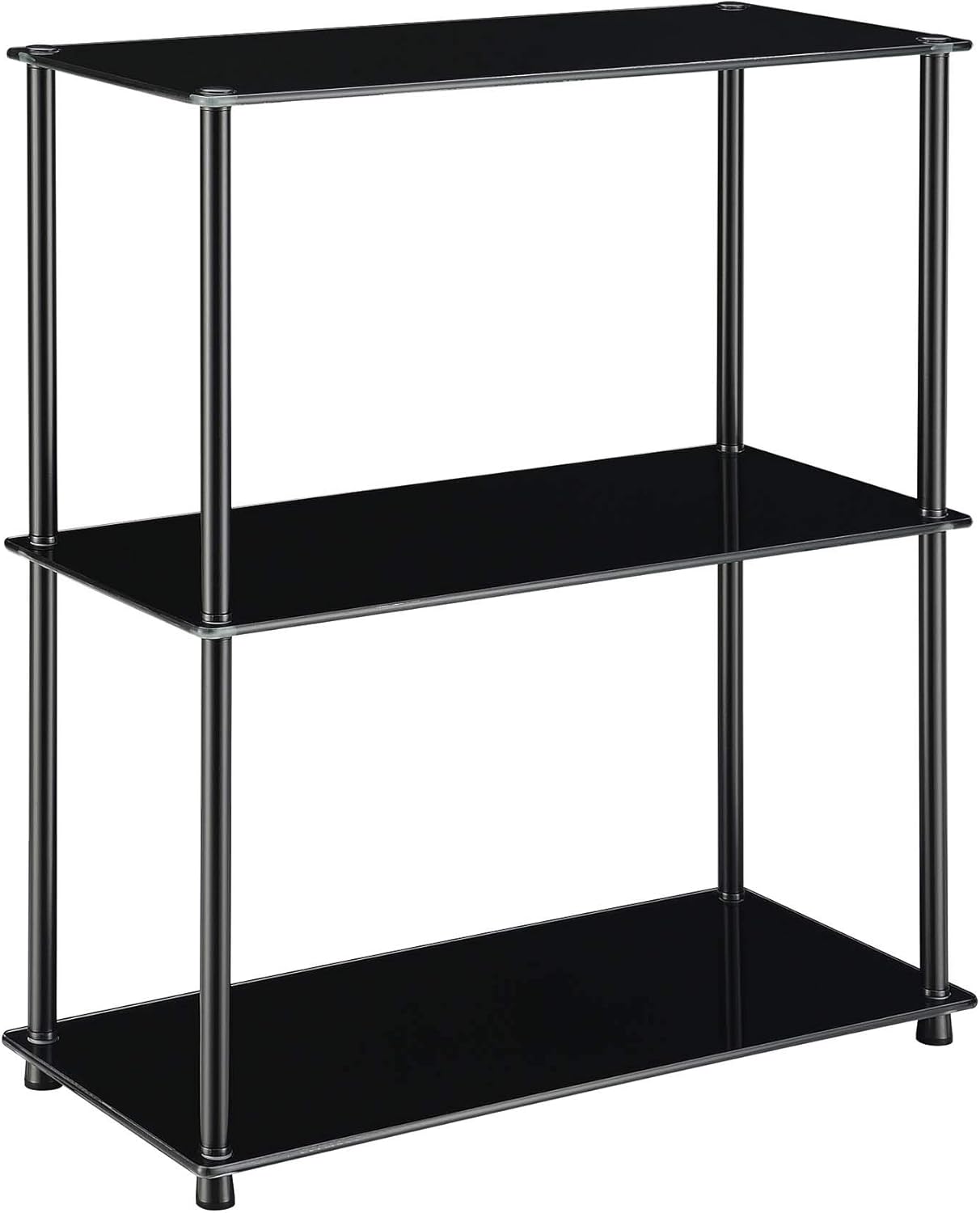 Convenience Concepts Designs2Go Classic Glass 3-Shelf Bookcase, Black Pack of 2