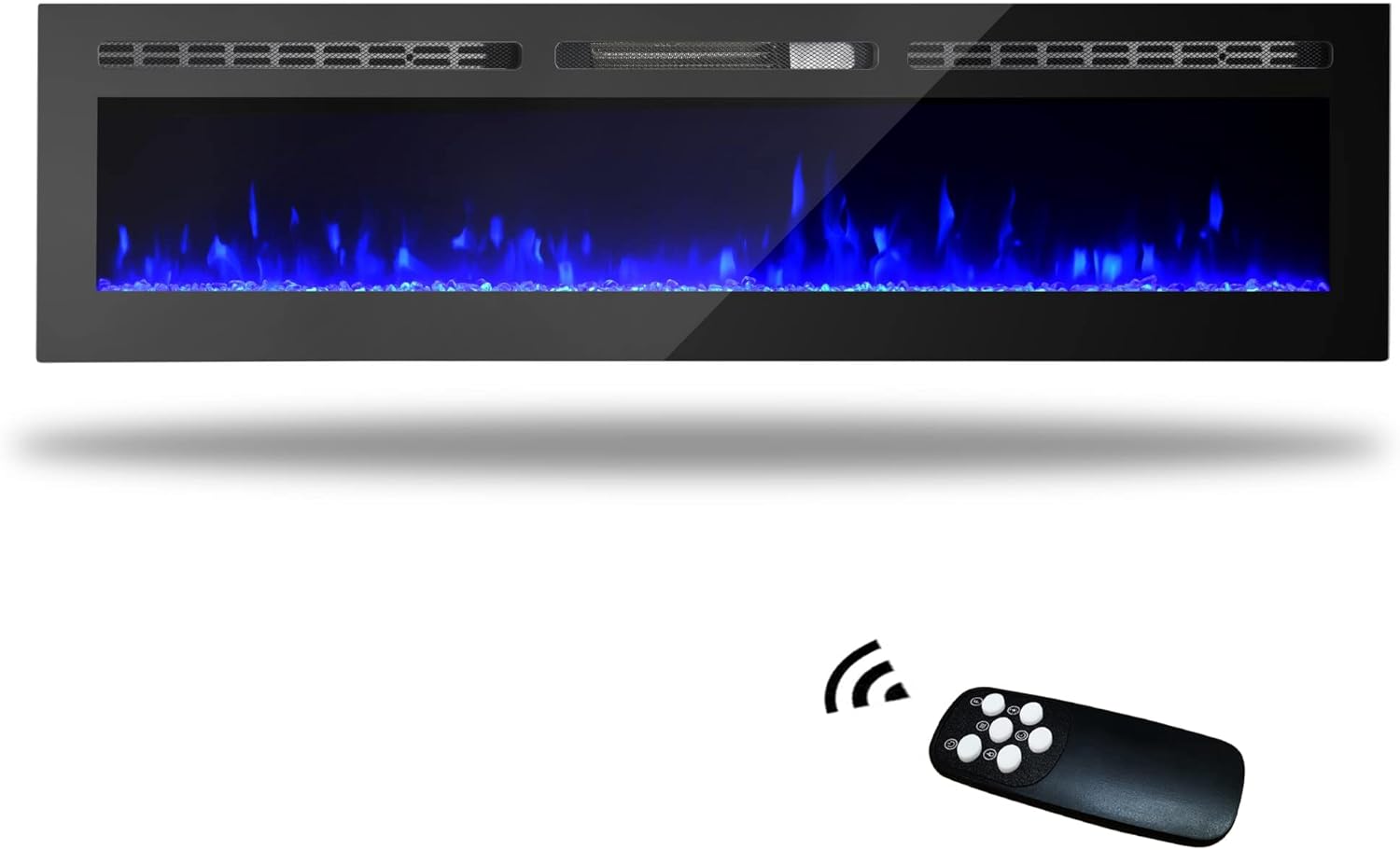 iw I WISH 60 inch Electric Fireplace, Recessed and Wall Mounted Electric Heater, Remote Control with Timer, Adjustable Flame Color, Touch Screen, 750/1500W, Logset & Crystal, Black