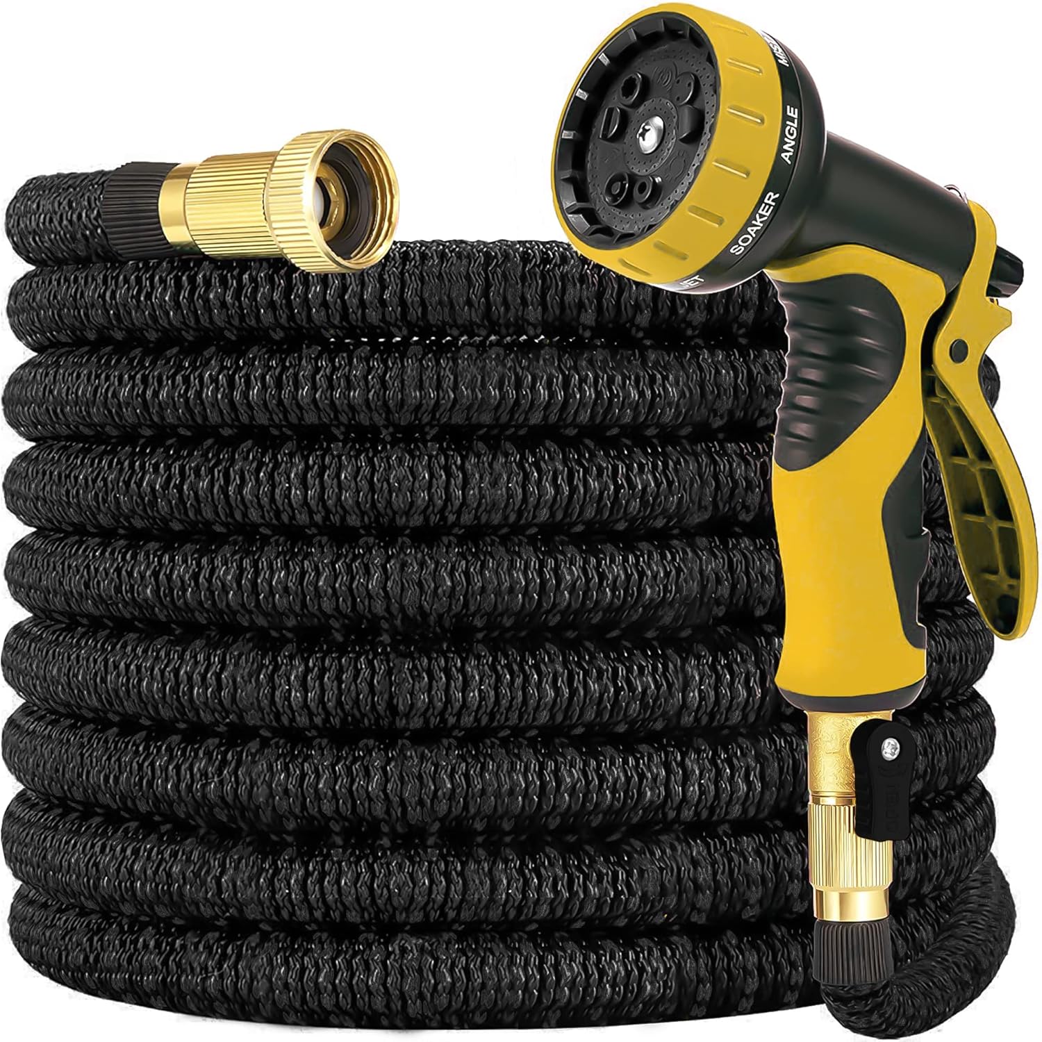 Expandable Garden Hose 50 ft Flexible Garden Hose with 10 Function Garden Hose Nozzle - Black Strong Water Hose Non Kink Solid Fittings Premium Rubber Hose by Golden Garden