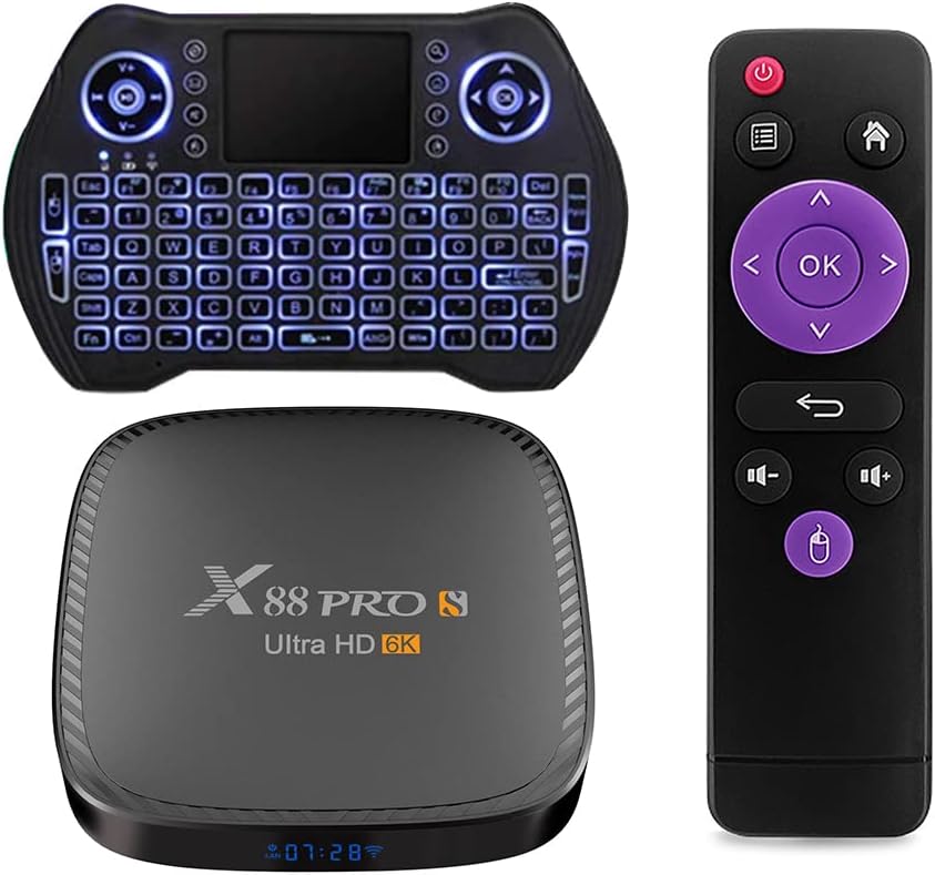 TV Box Smart TV Box Set Top Box with Mini Wireless Backlit Keyboard /4G RAM 64G ROM/USB 3.0/ Ultra HD 6K /HDR 10+/ Dual Band WiFi 2.4 /5.8GHz /BT4.2/Android11.0 Pack of 2