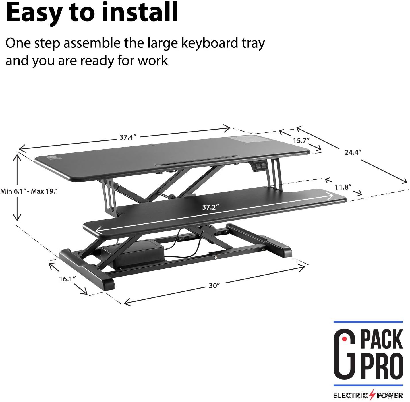 G Pack Pro Standing Desk Converter - Electric Height Adjustable Desk for Sit Stand Desk Workstation with Removable Keyword Tray and Space for Dual Monitors - Ergonomic Design for Maximum Productivity