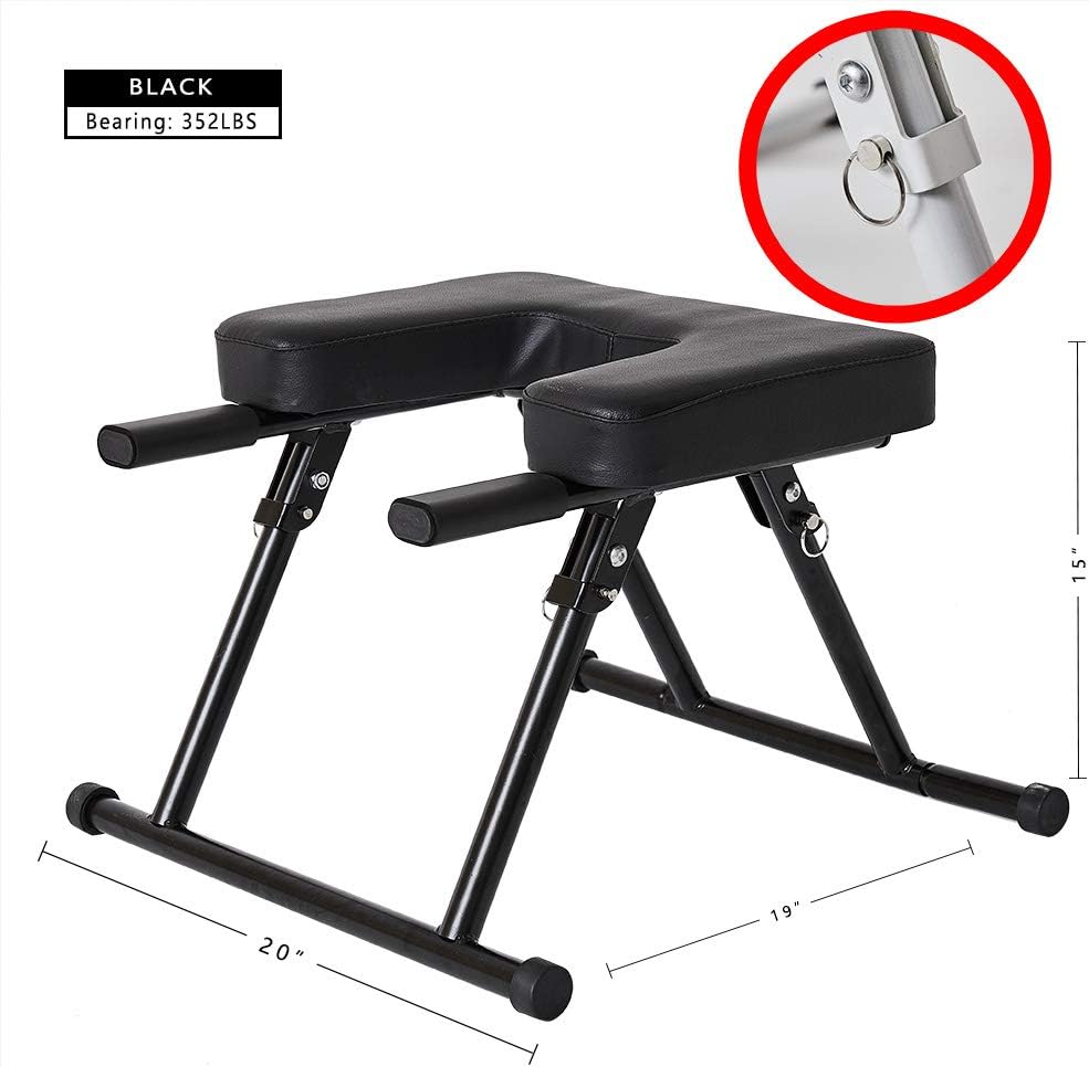 OGODU Black Yoga Headstand Bench with Yellow Exercise Resistance Belt,Folding Stand Yoga Chair, Family Gym Standing Yoga Chair for Workout, Fitness and Gym Relieve Fatigue and Body Building