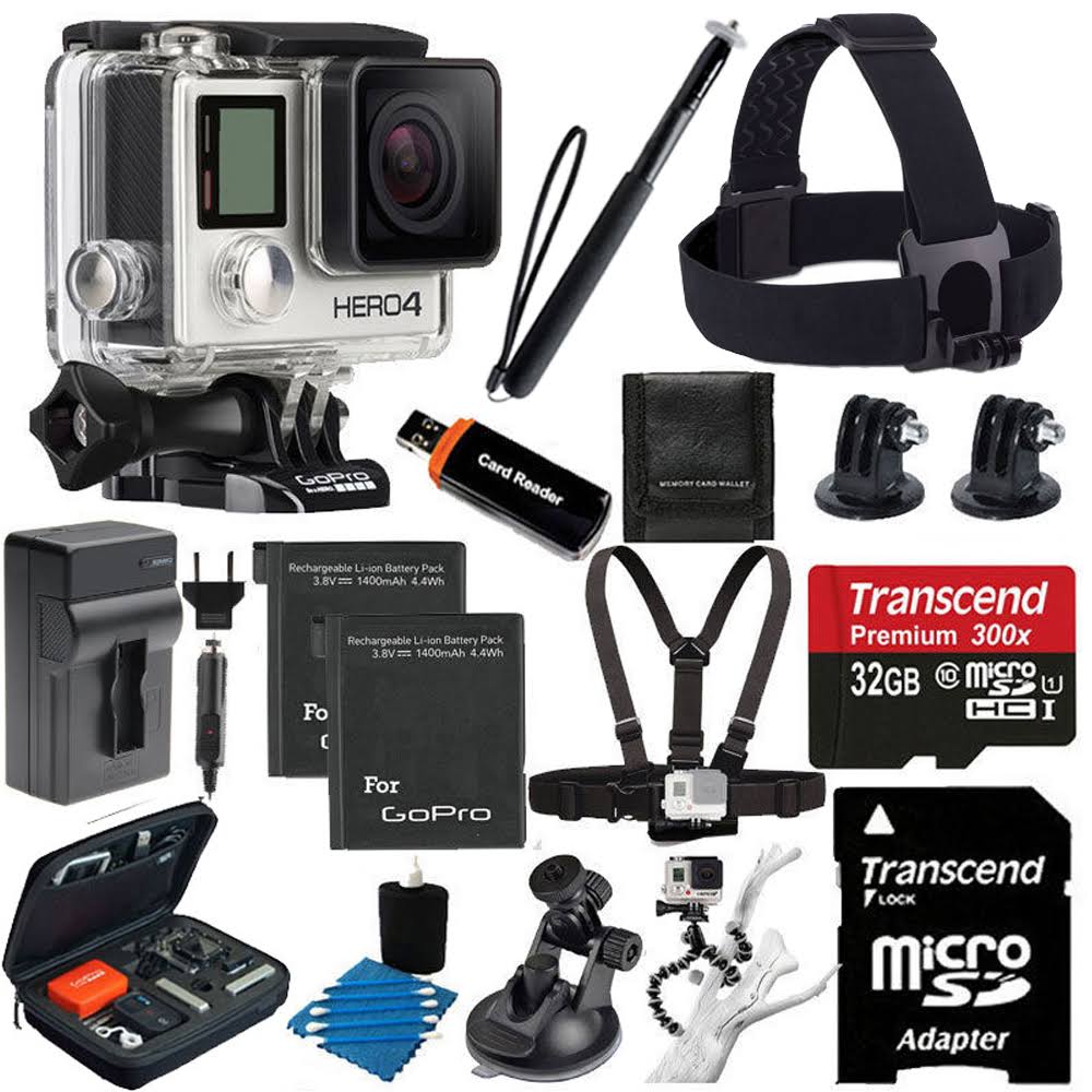 GoPro Hero4 Silver Edition + 2 Battery +Head Strap + 32GB Full Top Accessory Kit