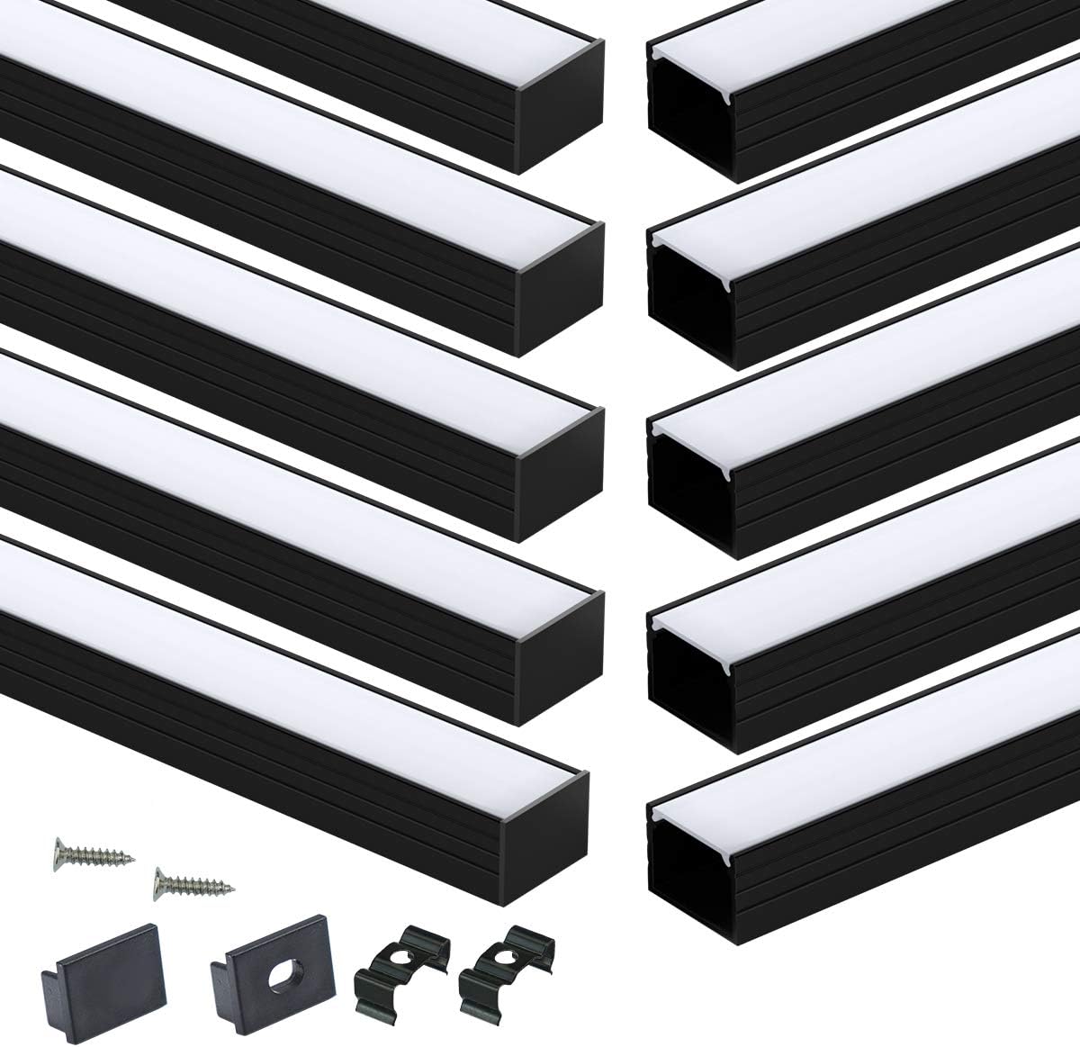 Muzata 10Pack 3.3FT/1M Black LED Channel System Spotless U Shape with Frosted Milky White Diffuser Cover 18x13 mm Wide Aluminum Profile Track for Waterproof Light Strip Light U103 1M BW, LN1 LU2 LP1