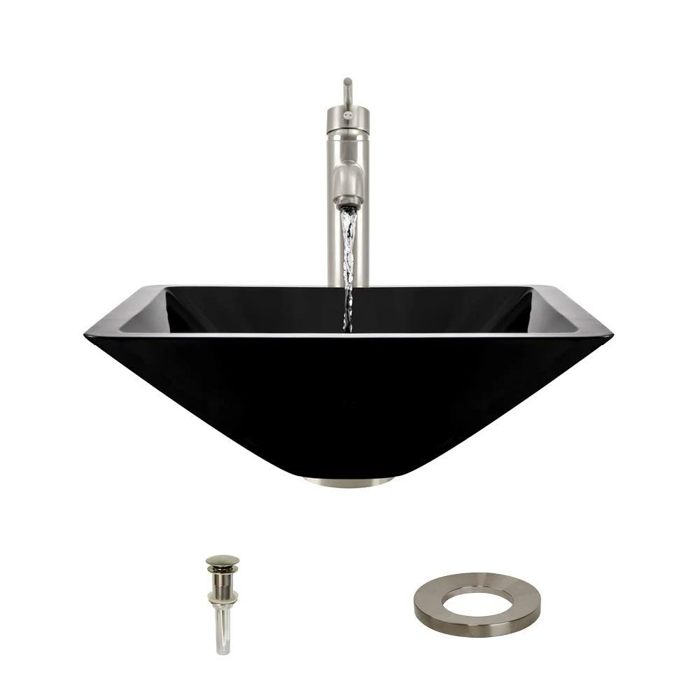 Mr Direct 603-BL-718-BN Black Brushed Nickel Bathroom 718 Vessel Faucet Ensemble