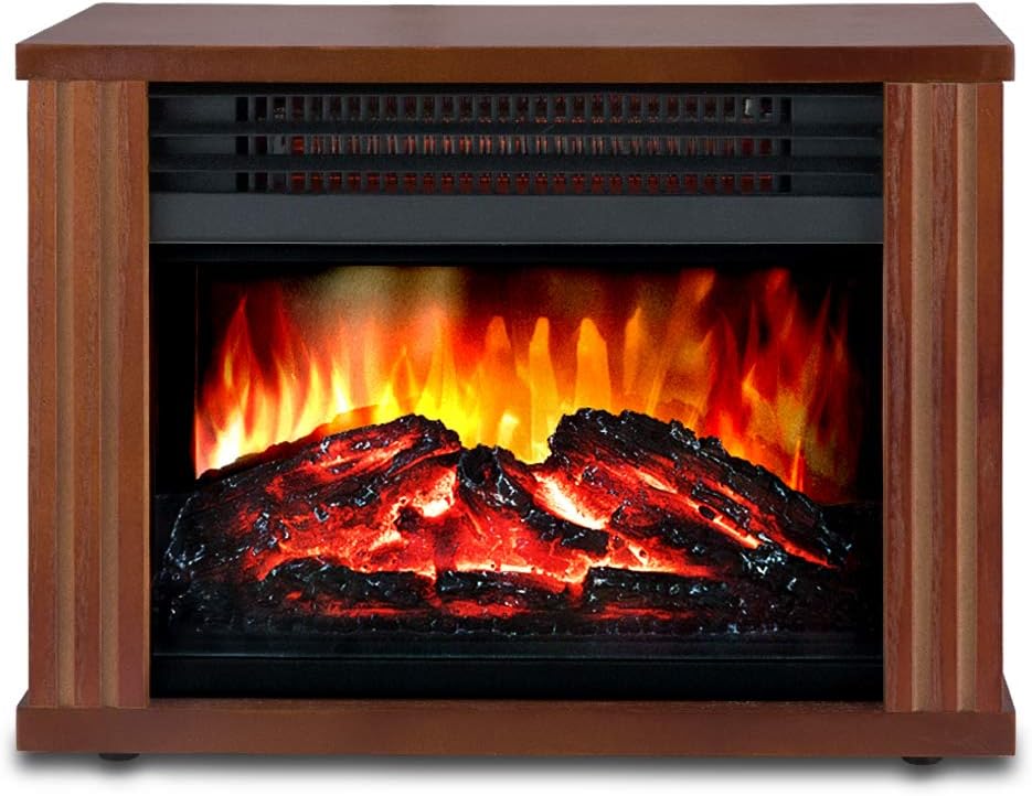 LifePlus Electric Fireplace with 3D Realistic Flame Effect, Portable Fireplace Heater 2 Modes Setting, Overheating Safety Protection, Small Space Heater for Indoor Use, 1500w, Wood Frame
