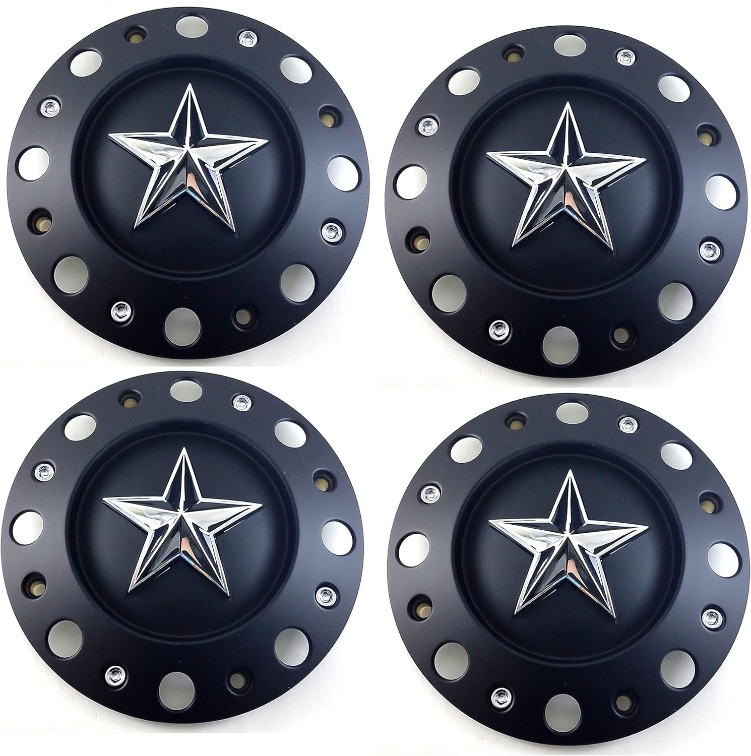 4x KMC XD Series Matte Black Wheel Center Hub Caps Bolt-On for 8x6.5 8x165.1 8x170 8x200 XD775 Rockstar Dually XD775 Rockstar