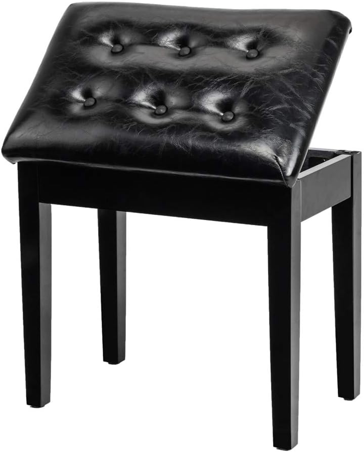 Bonnlo Padded Wooden Piano Bench with Music Storage Keyboard Stool Artist Benches Stool Tufted Seat,Black Pack of 2