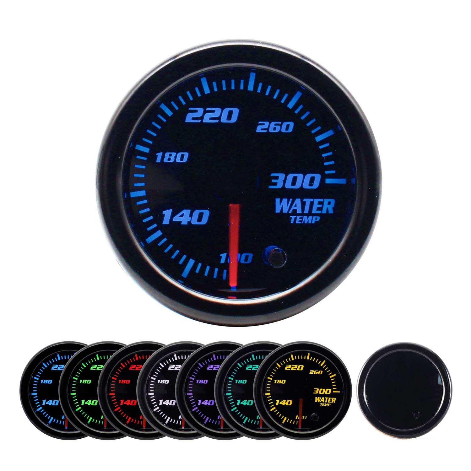 7 Color Water Coolant Gauge 300F Temperature Gauge Kit Smoke Lens, 1/8 NPT Electronic Sensor, 2-1/16
