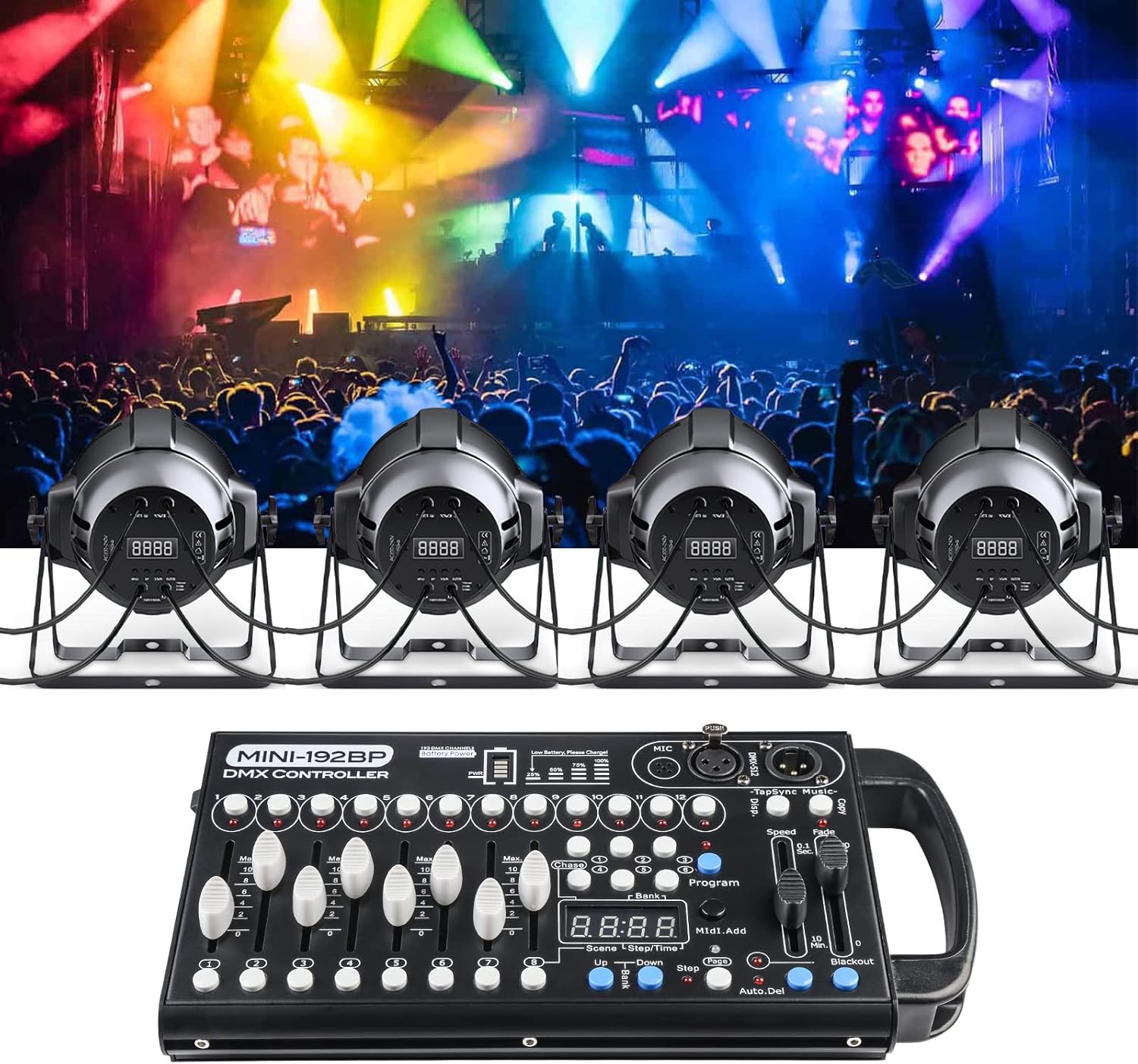 Built-in Battery Ultra-Thin Portable DMX512 Console 192CH programmable Stage Lighting Controller Stage DJ Light Controller 240 Different Scenes for DJs Bands Bars Pubs Clubs Family Party Wedding etc Pack of 2