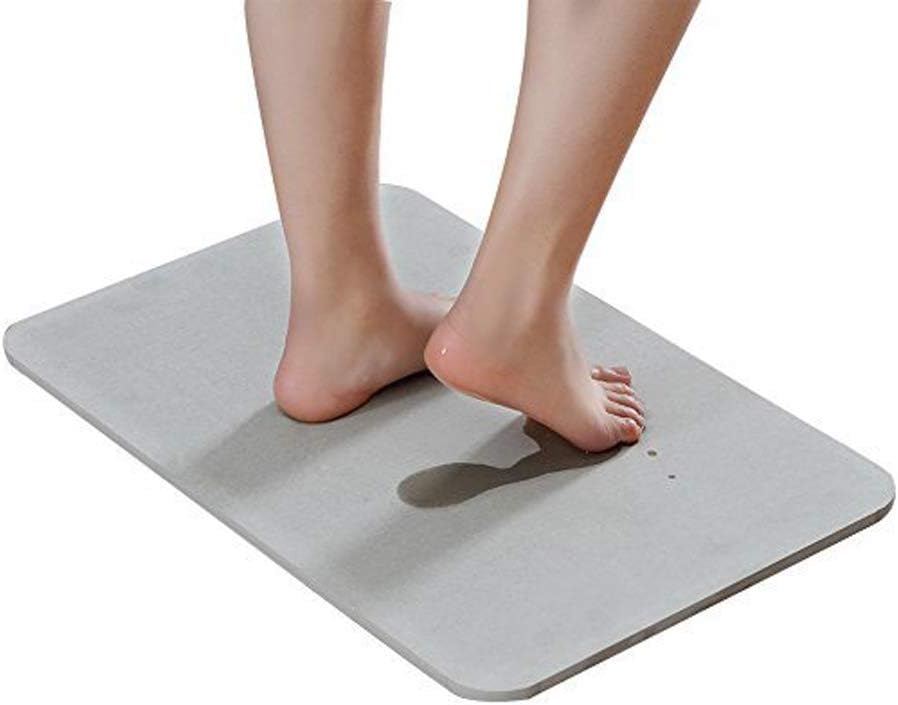 LaCyan Diatomite Bath Mat Diatomaceous Fast Drying Shower Mat Non Slip Bathroom Floor Mats Grey (23.6x15.7x0.4 inch)