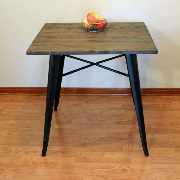 Amerihome Loft Style 31 in. x 31 in. Black Metal Dining Table with Dark Elm Wood Tabletop
