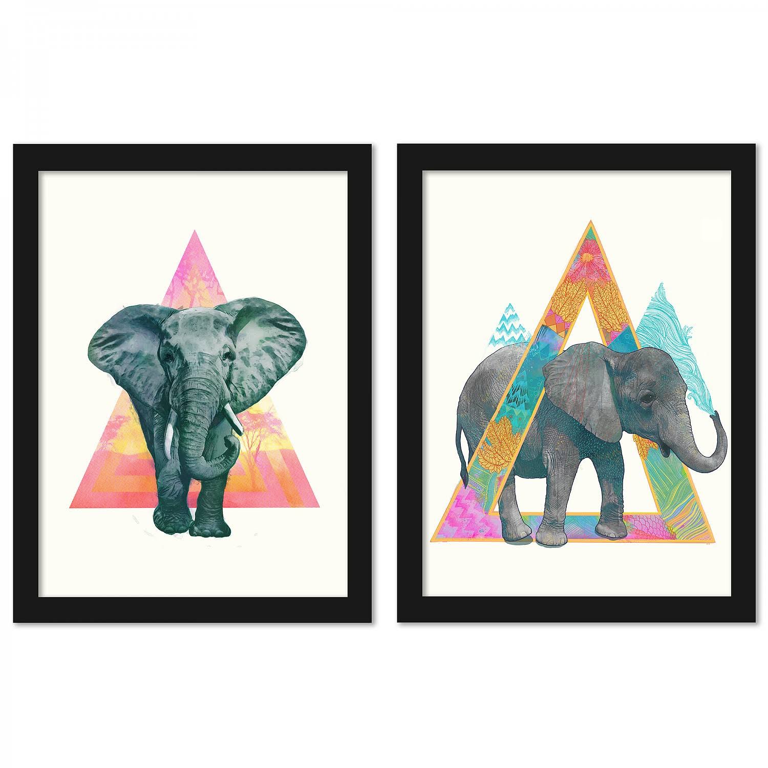 Elephant by Laura Graves - 2 Piece Black Framed Print Set - 16 x 20