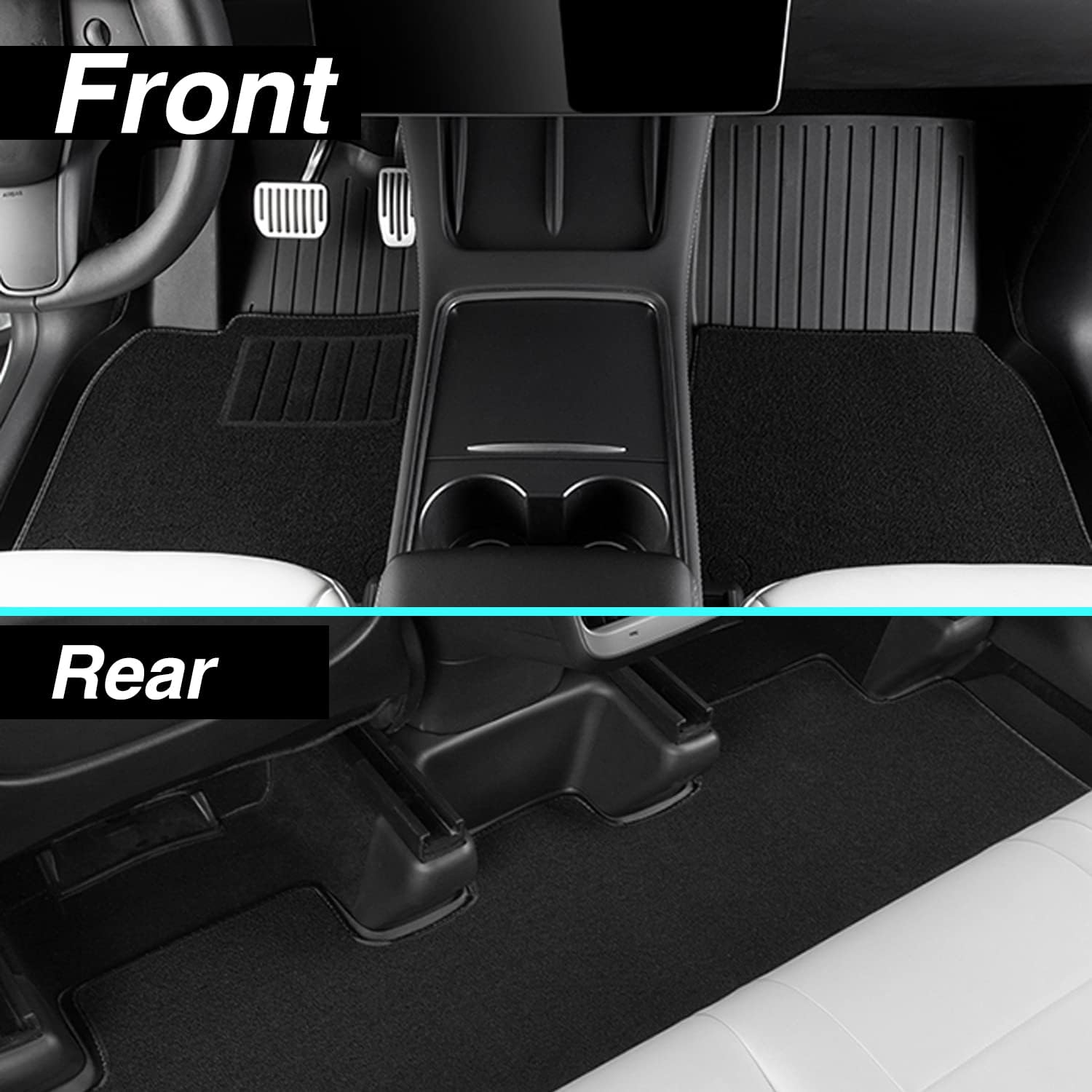 KIKIMO for Tesla Model Y Floor Mats 2 Layer, 2019-2022 Tesla Model Y Superior Carpet Floor Mats, Heavy Duty Floor Mats, All Weather Floor Mats of Tesla Model Y Accessories