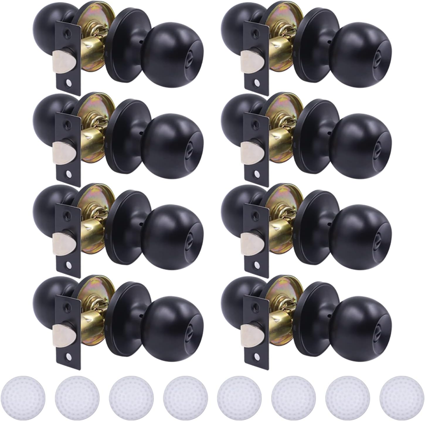 8 Pack Privacy Door Knobs Matte Black Interior Passage Door Lock Keyless Round Lookset for Bedroom Bathroom, Hardwares & Instruction Included