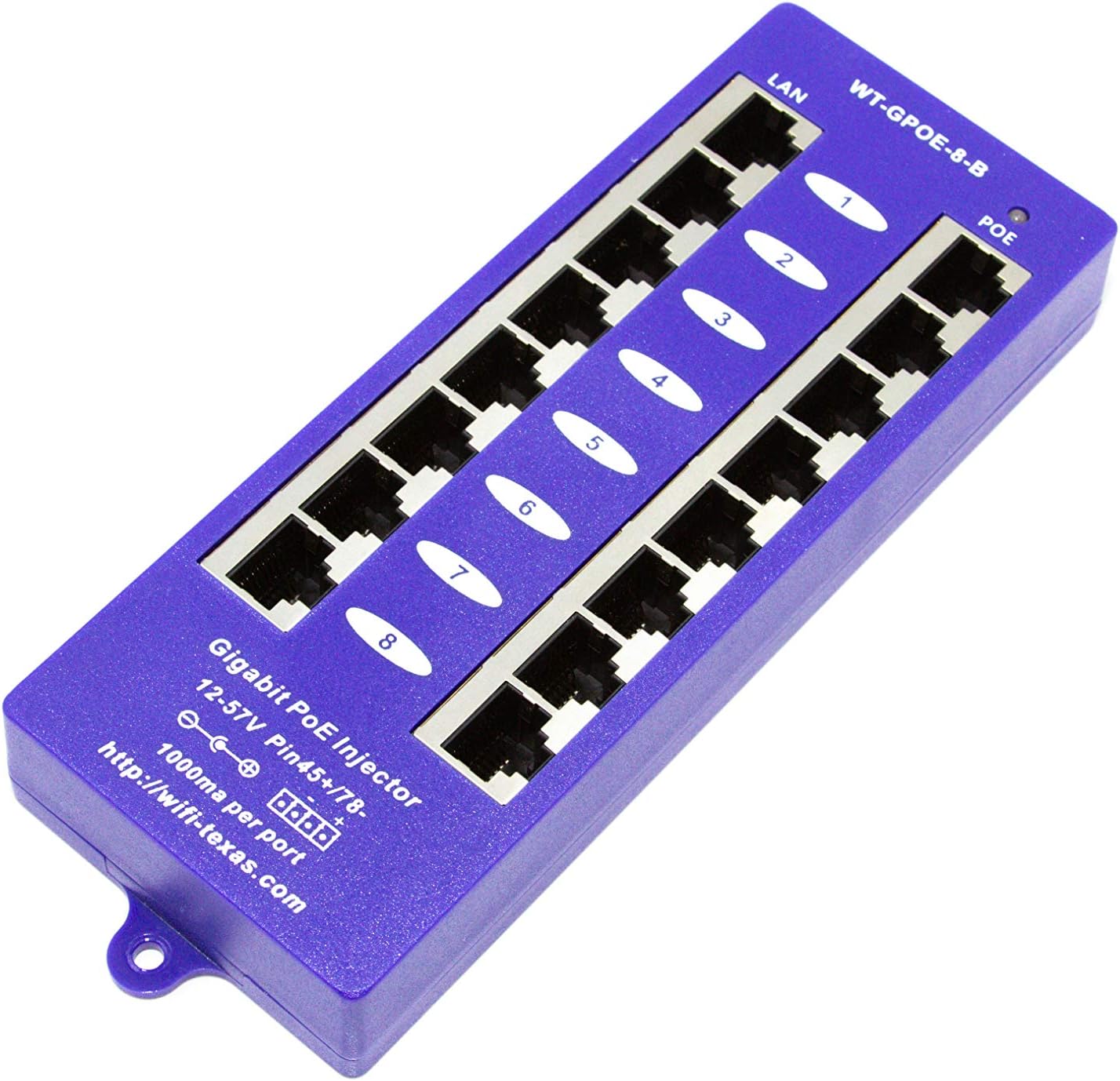 PoE Texas GPOE-8B | Gigabit 8 Port Passive Power Over Ethernet Injector Mode B for Ubiquiti, Mikrotik & More | Power Supply Sold Separately Pack of 2