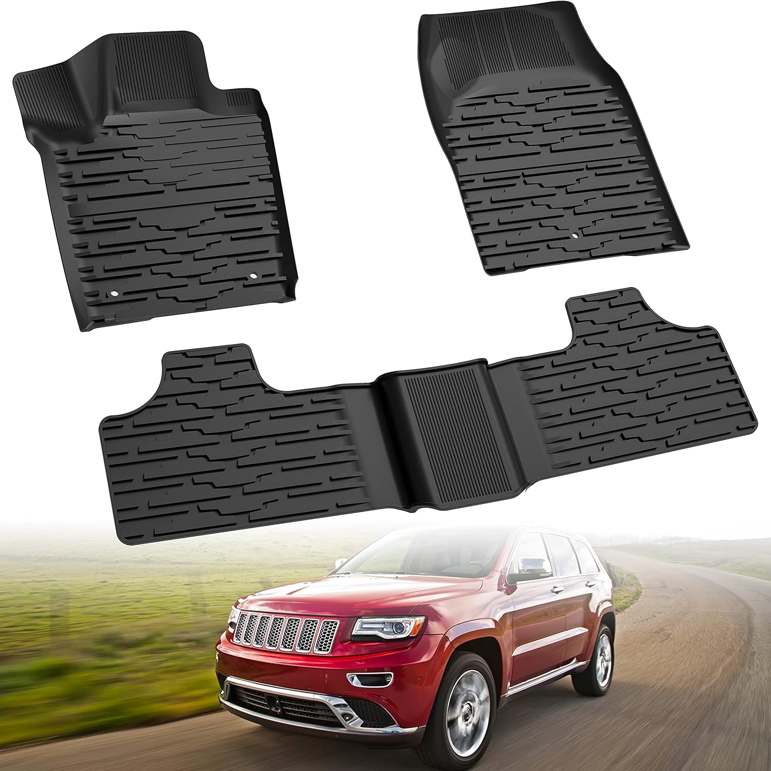 TPE Floor Mats for Grand Cherokee 13-15, KEWISAUTO Black Front & Rear 2 Row Floor Liner All Weather Protection Slush Mat Liner Set for Jeep Grand Cherokee 2013 2014 2015 Accessories