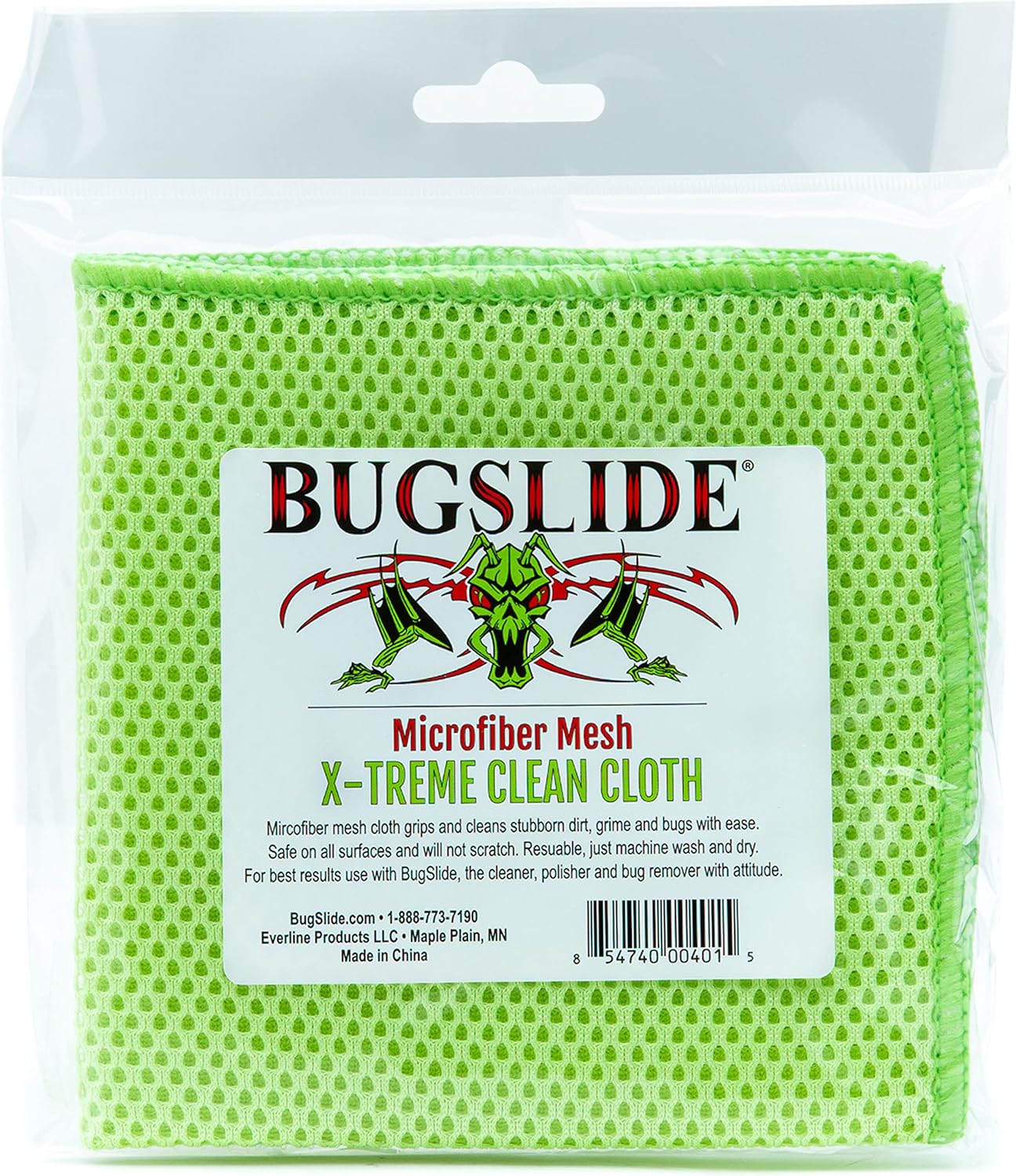 BugSlide Microfiber Mesh X-Treme Cleaning Cloth, Cleans and Polishes all Car & Motorcycle Surfaces without Scratching, Waffle Weave for Extra Cleaning Power, Use with all BugSlide Cleaning Products