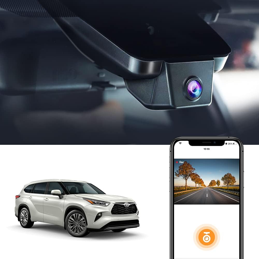 Fitcamx 4K Dash Cam for Toyota Highlander 2022 2021 2020 LE Limited L XLE XSE Platinum UX70 (4th Gen), OEM Style Factory Look, UHD Video WiFi, G-Sensor, Loop Recording, Easy to Install, with 64GB Card
