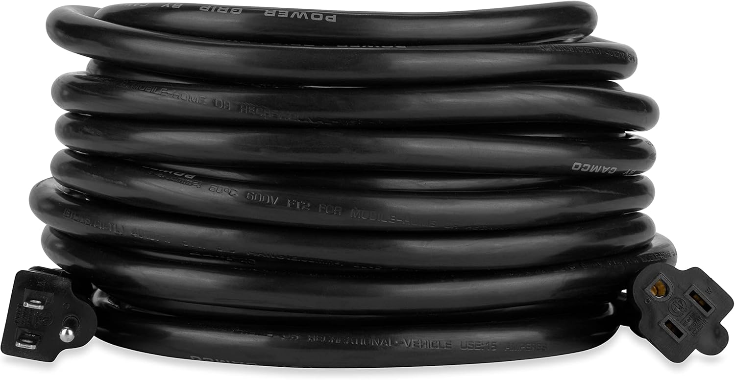Camco 50' 15-Amp Extension Cord | Ideal for RV, Mobile Home and Household Use| Heavy-Duty (55143) Pack of 2