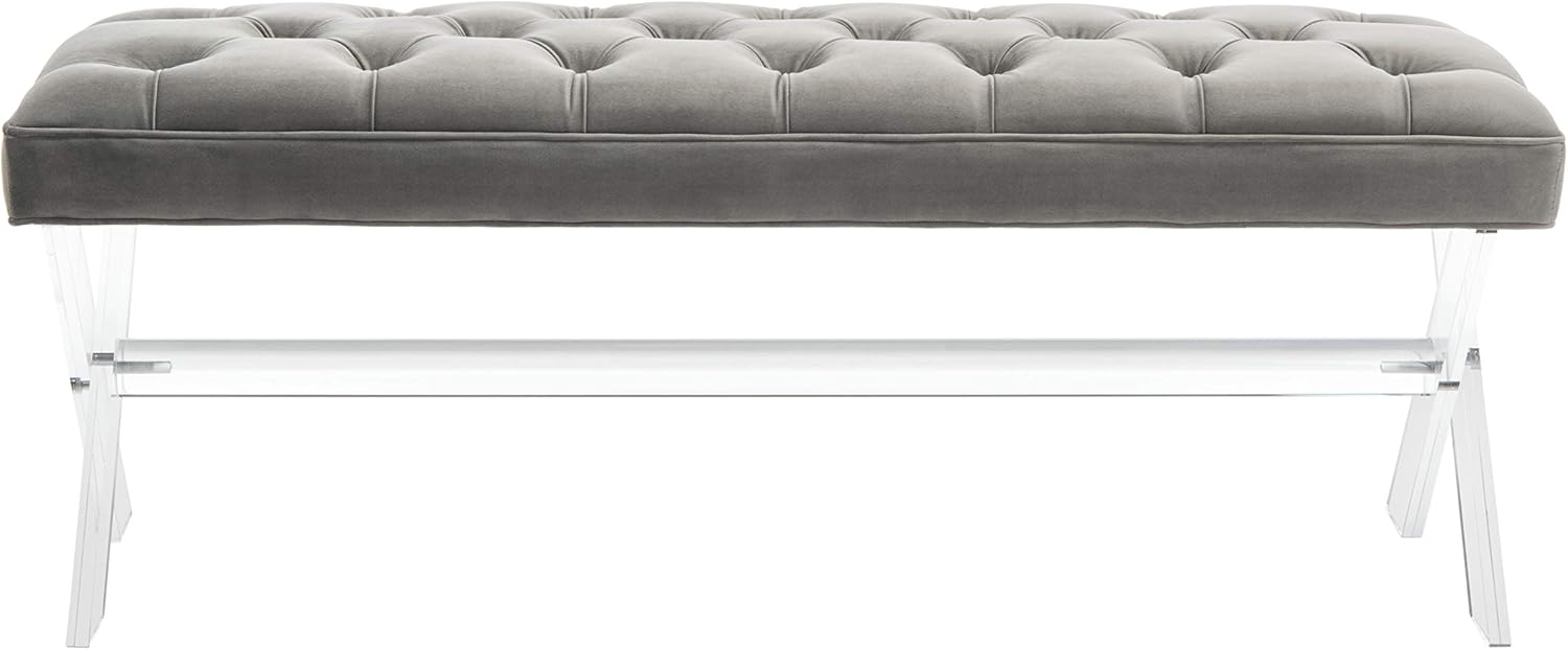 Safavieh Couture Home Tourmaline 48-inch Glam Dark Grey Velvet Tufted Acrylic Bench