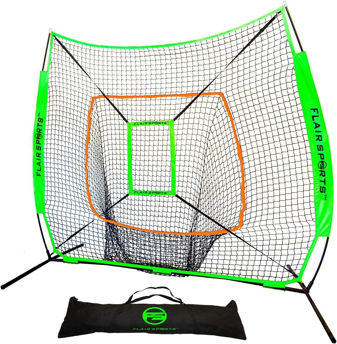 Flair Sports 7' X 7' Baseball & Softball Practice Hitting & Pitching Net with Bow Frame, Carry Bag and Bonus Strike Zone, Great for All Skill Levels