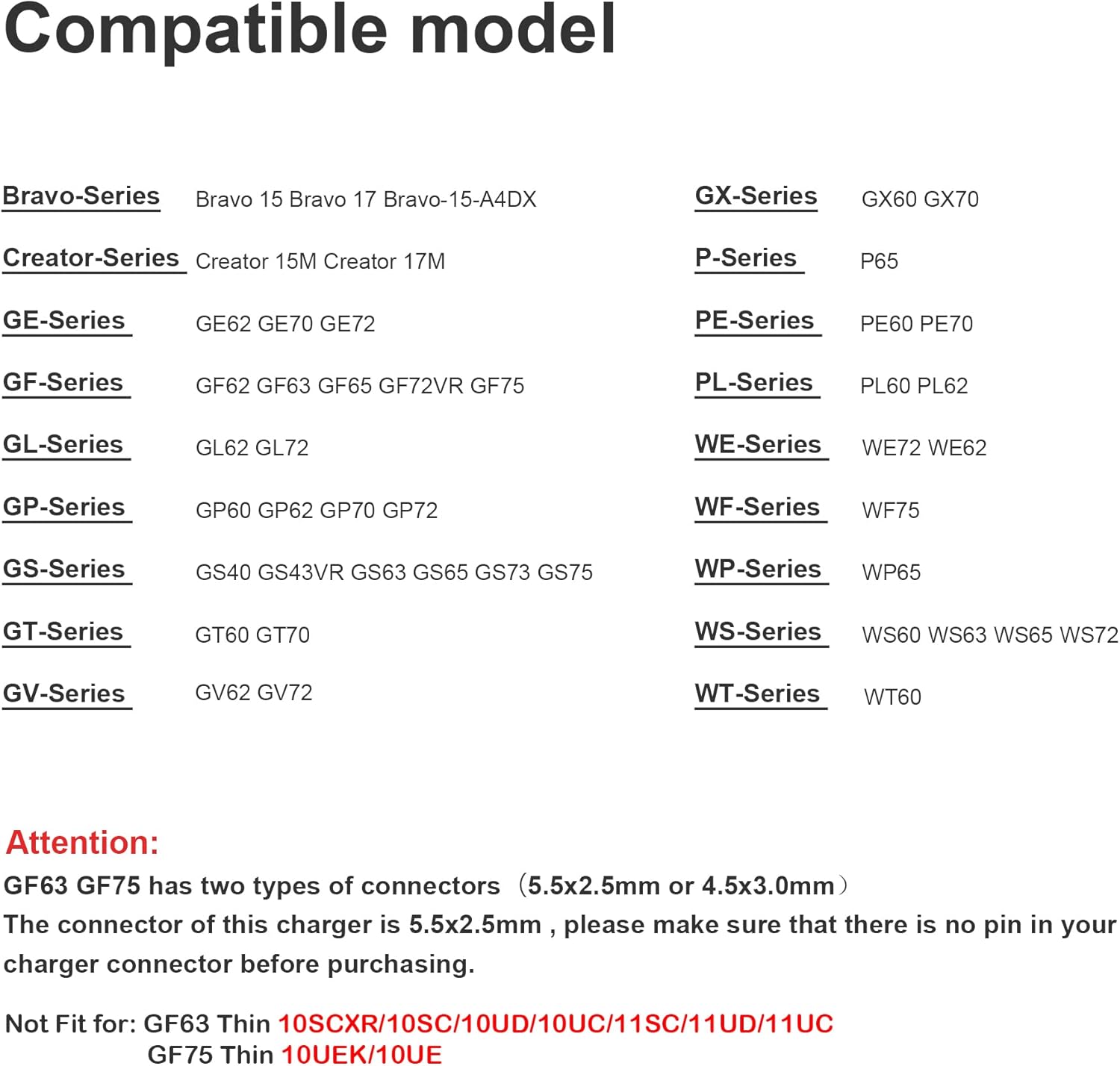 180W AC Charger Fit for MSI GS65 GF63 GS63VR GT70 GF65 GF75 GS75 GS63 GE72 GL62M GV62 GS70 GS60 GE72MVR GE62MVR GP62 GE62 GE60 GT60 GS73VR GS43VR GE70 WS65 P65 Gaming Laptop Power Supply Cord Pack of 2