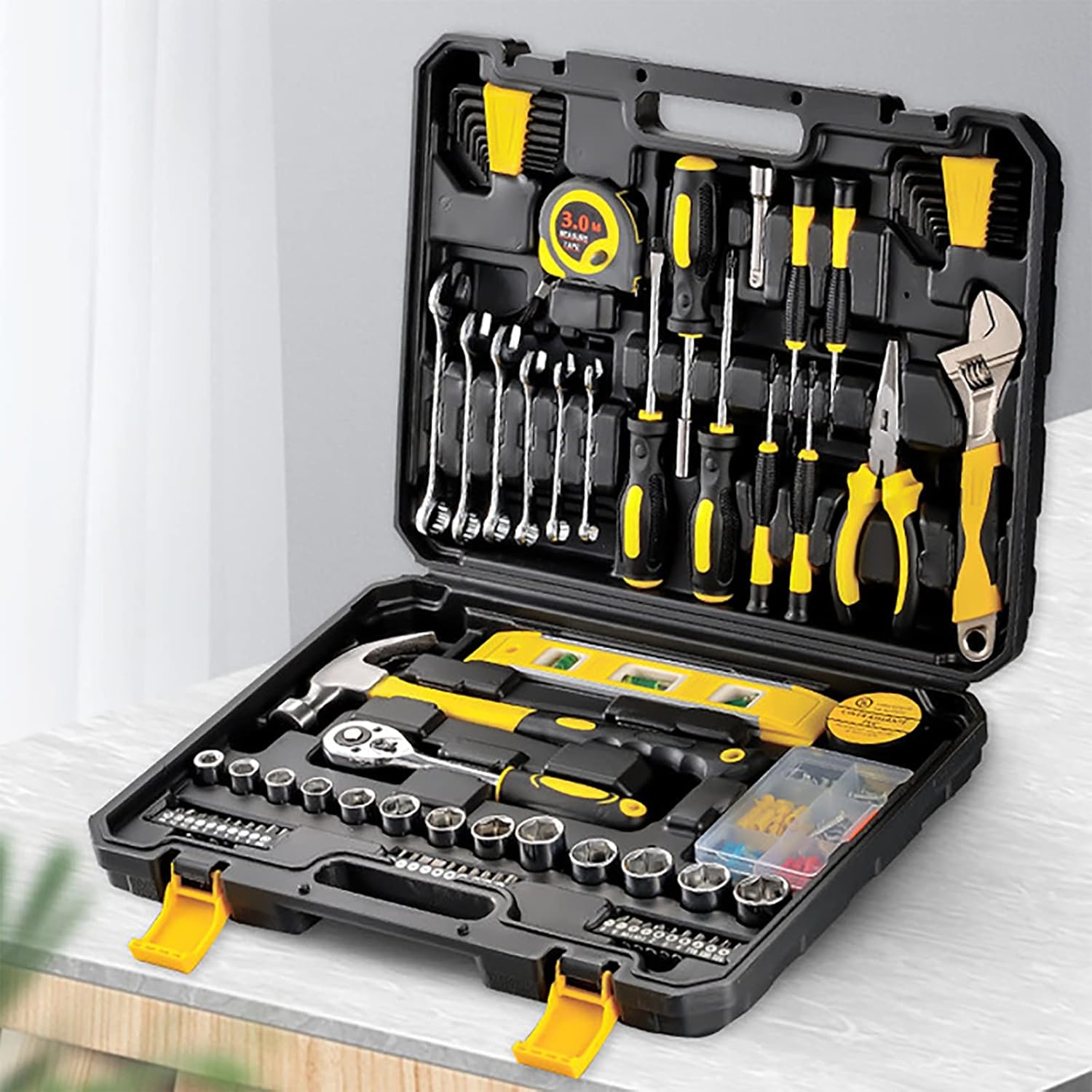 Ripficevan 108 Piece Tool Combination Package Mixed Tool Set Hand General Household Hand Tool Kit for Mechanical Repair, DIY, Home Maintenance