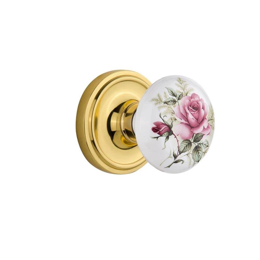 Nostalgic Warehouse 702615 Classic Rosette Passage White Rose Porcelain Door Knob, Unlacquered Brass