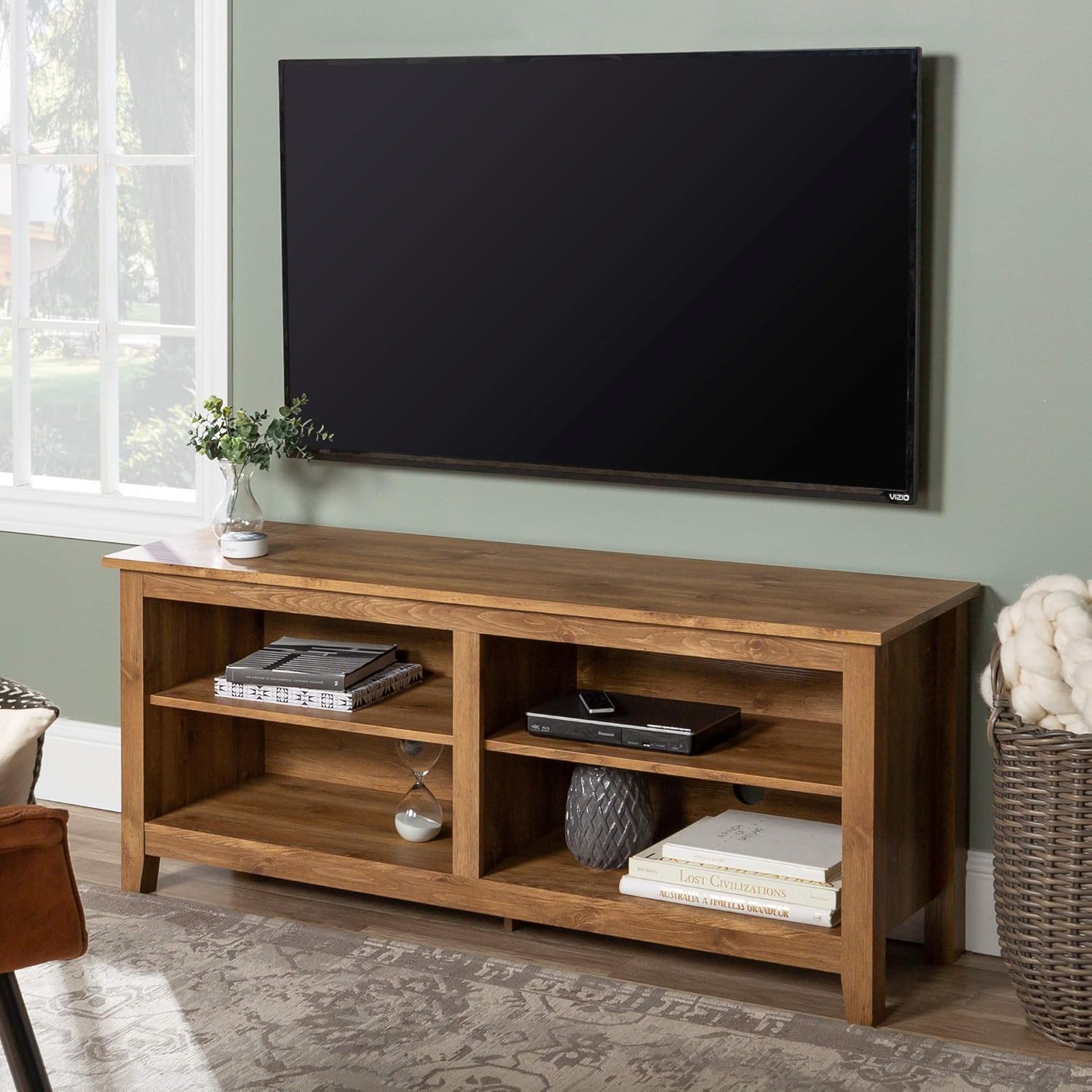 Walker Edison Wren Classic 4 Cubby Fireplace TV Stand for TVs up to 65 Inches, 58 Inch, Espresso