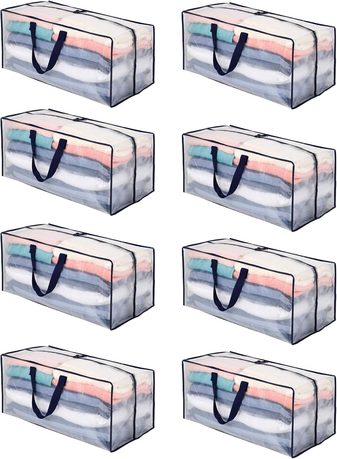 VENO Heavy Duty Extra Large Clear Moving Bags W/ Backpack Straps Strong Handles & Zippers, Storage Totes For Space Saving, Fold Flat, Alternative to Moving Box, Recycled Material (Clear - Set of 8)