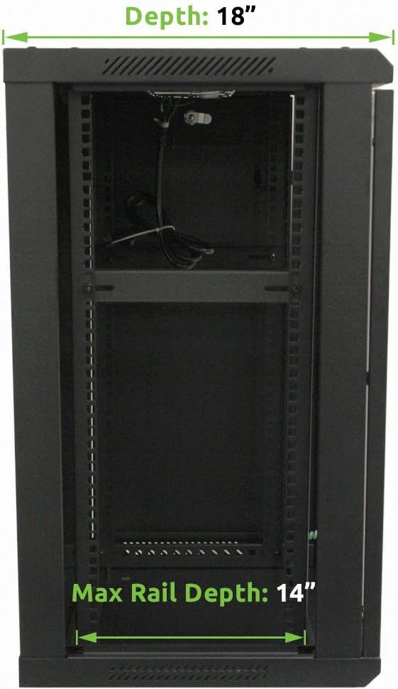 NavePoint 15U Deluxe IT Wallmount Cabinet Enclosure 19-Inch Server Network Rack with Locking Glass Door 16-Inches Deep Black