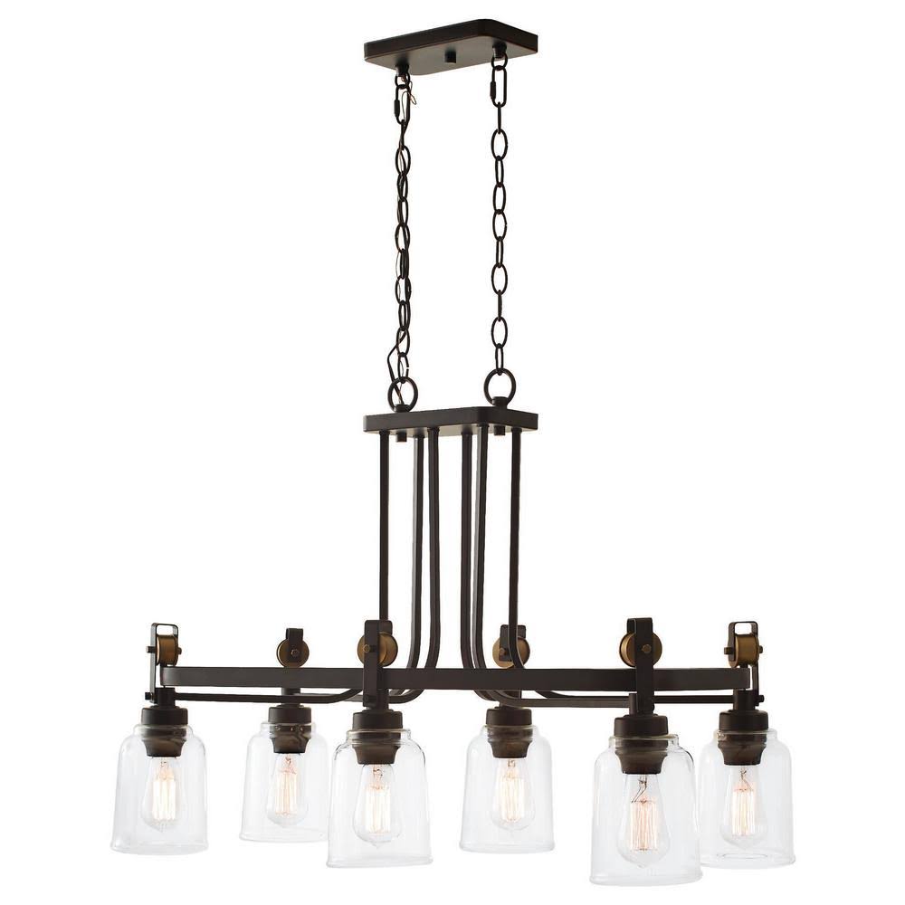 Home Decorators Collection Knollwood 6-Light Blackened Bronze Chandelier with Vintage Brass Accents and Clear Glass Shades