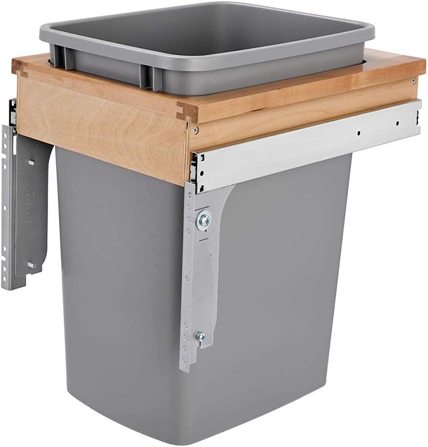 Rev-A-Shelf 4WCTM-1516DM-1 35-Quart Top Mount Pullout Kitchen Waste Trash Container Bin for 12 Inch Wide 1.5 Inch Faceframe Cabinet, Silver