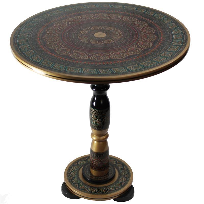 Natural Geo Rosewood Round Wooden 18x22 Accent Table - Army Green