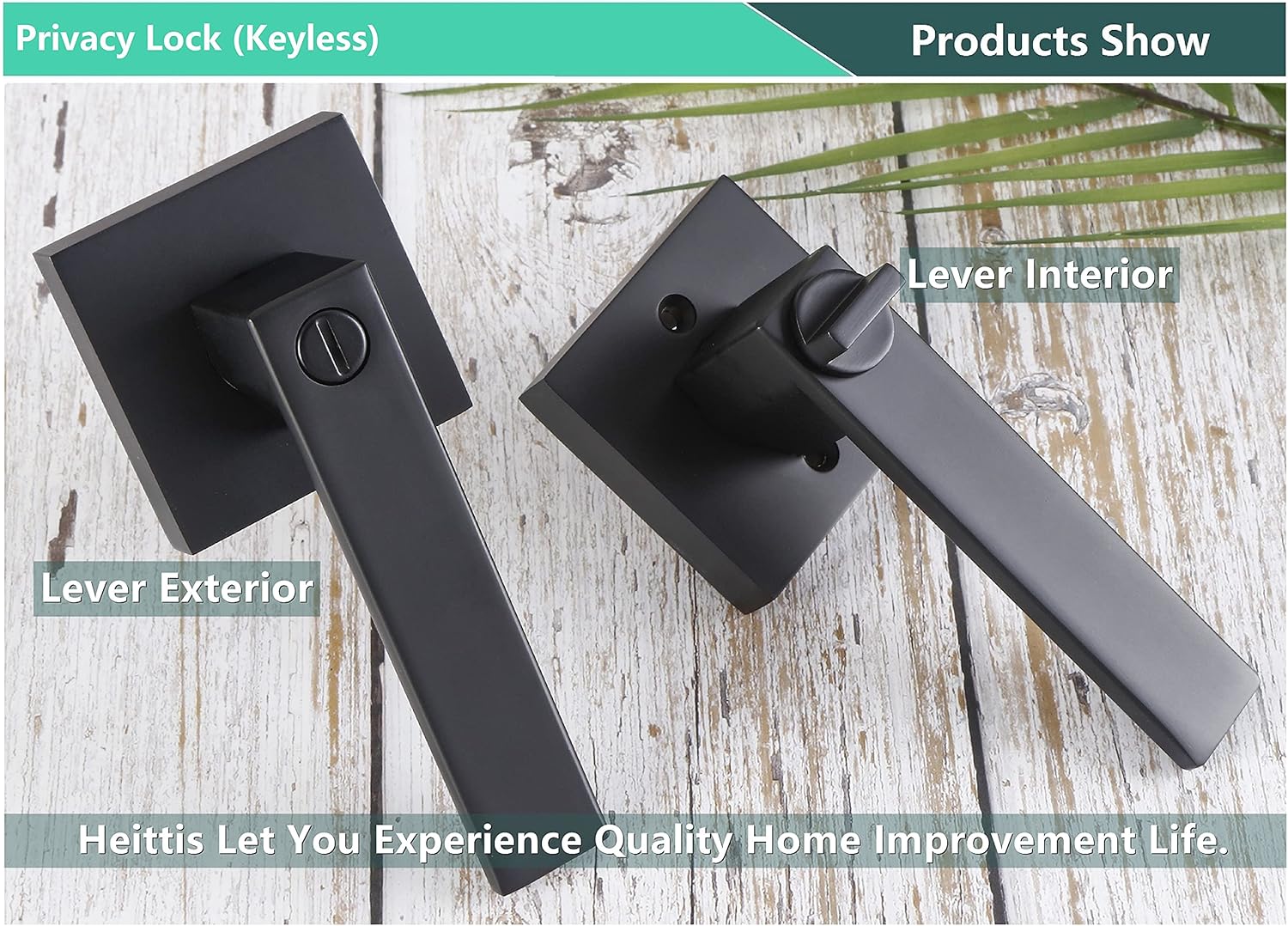 Door Lever with Privacy Lock Silver Square Heavy Door Handle-Ideal for Bathroom/Bedroom-Matte Black Finish&ndash;Fits Right & Left Handed Doors 2 Pack