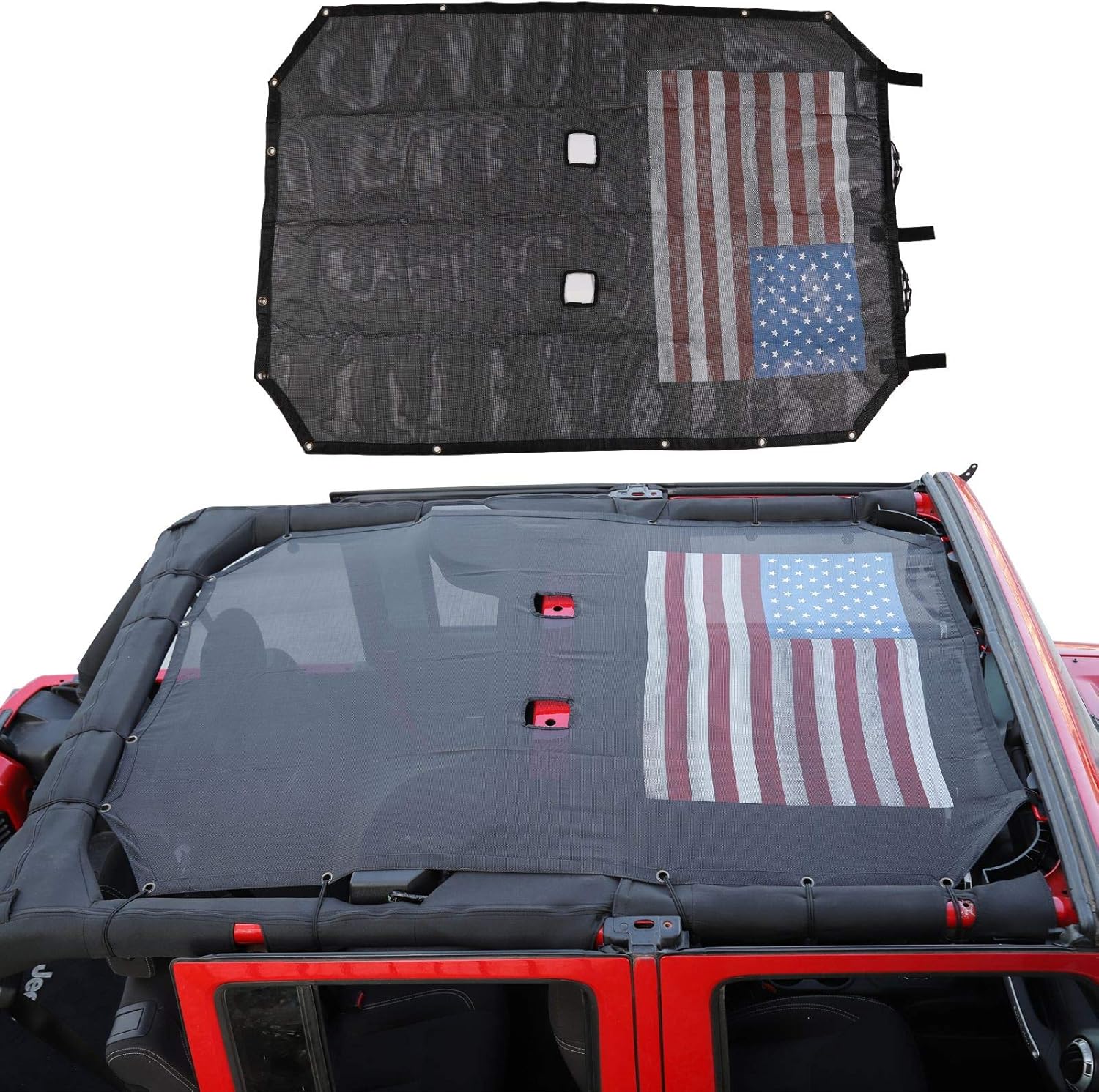 JeCar Mesh Sunshade Top Shade Cover UV Protection for Jeep Wrangler 2007-2018 JKU 4 Door Pack of 2