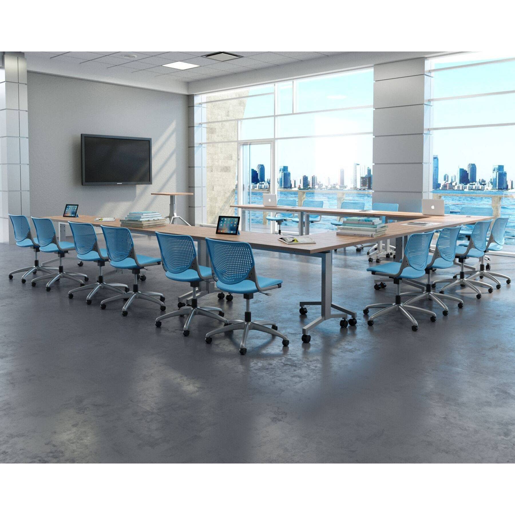 KFI Kool Poly Task Chair, White BACK, Navy Seat