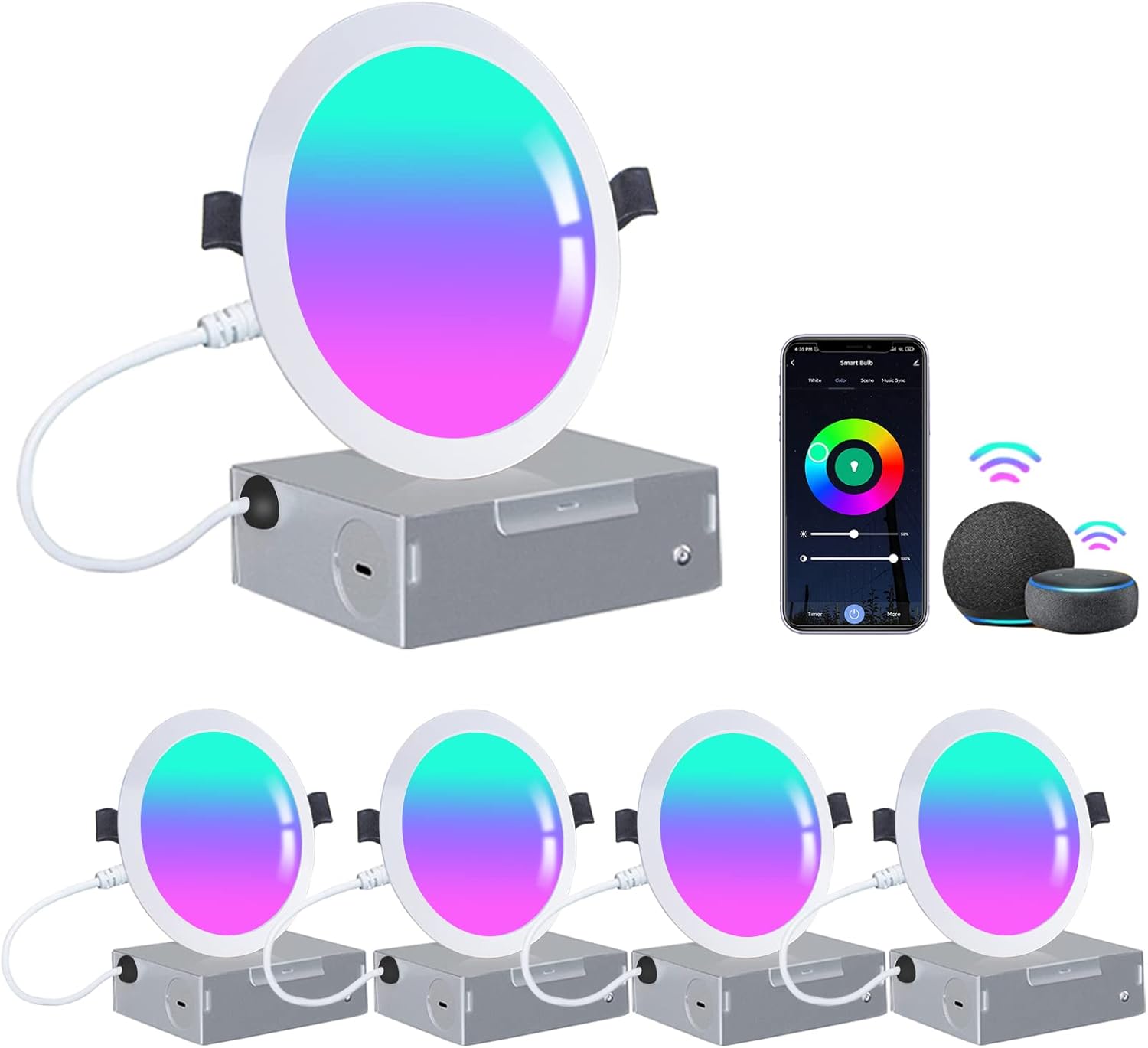 LED Recessed Lighting Slim 4Inch-4Pack - AIJIA Dimmable WiFi Smart Recessed Lighting, Led Downlight with Junction Box, APP Control 9W 720LM High Brightness Compatible with Alexa/Google - ETL,DLC,UL