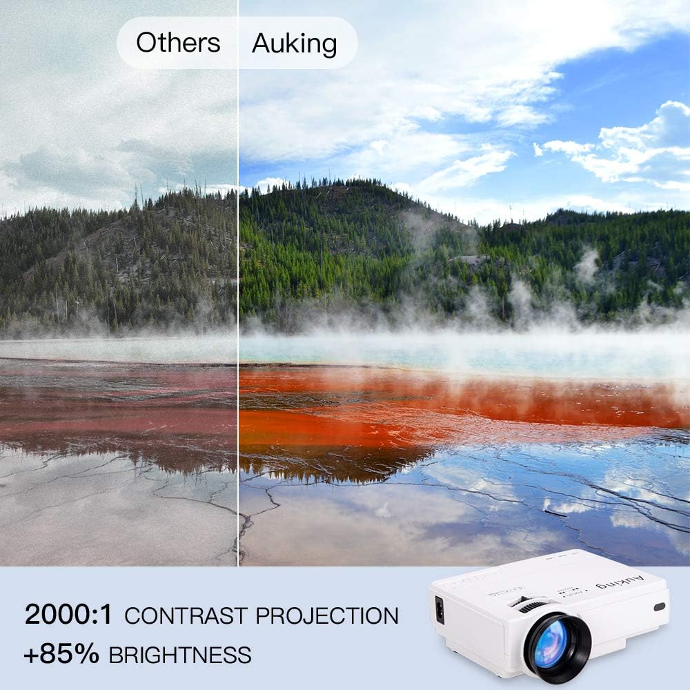 AuKing Mini Projector 2021 Upgraded Portable Video-Projector,55000 Hours Multimedia Home Theater Movie Projector,Compatible with Full HD 1080P HDMI,VGA,USB,AV,Laptop,Smartphone Pack of 2