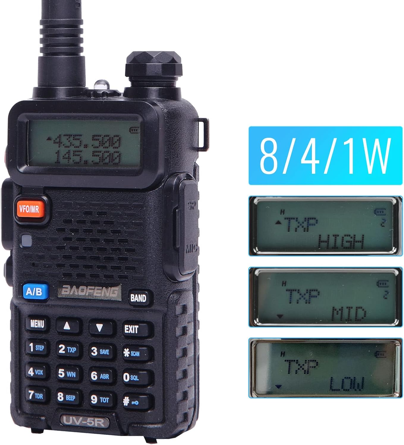 Baofeng Walkie Talkie UV-5R 8W Dual Band Two Way Radio with one More 1800mAh Battery one Hand Mic one Acoustic Tube Surveillance Earphone one Cable and one NA-771 Antenna Radio Pack of 2