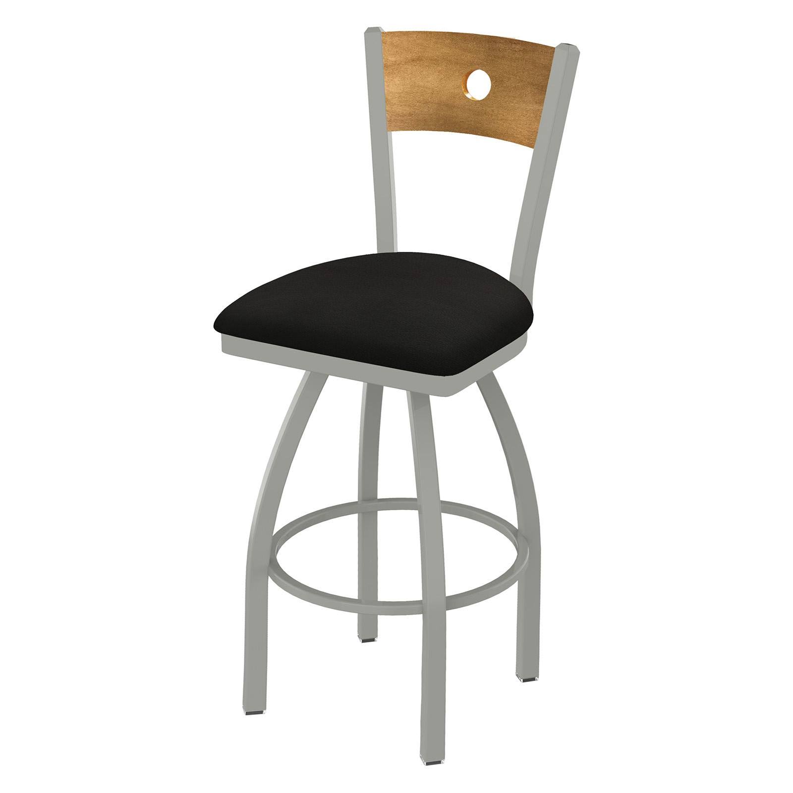 Holland Bar Stool 830 Voltaire 25x22 Counter Stool with Black Wrinkle Finish, Allante Espresso SEAT, Natural Oak BACK, and 360 S