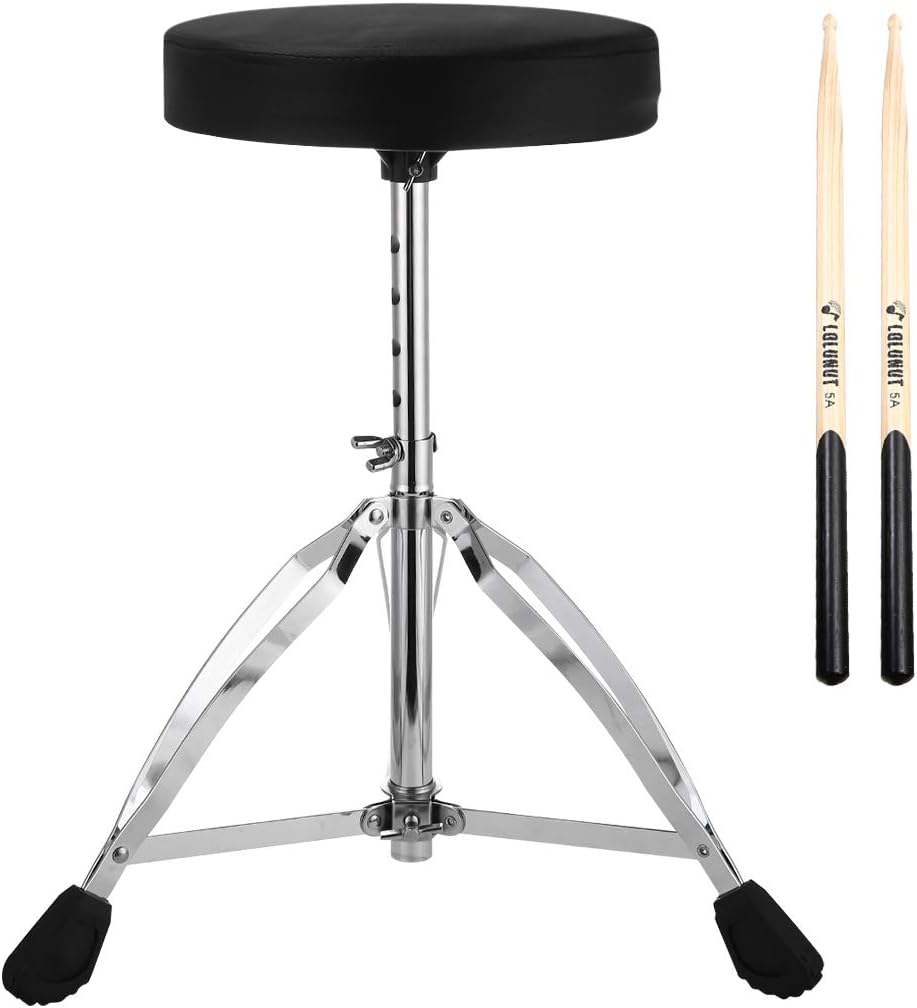 Drum Throne,Adjustable Height Tripod Stools,Portable Folding Padded with 5A Drum Sticks,Double Braced Anti-Slip Feet Seat for Kids and Adults Pack of 2