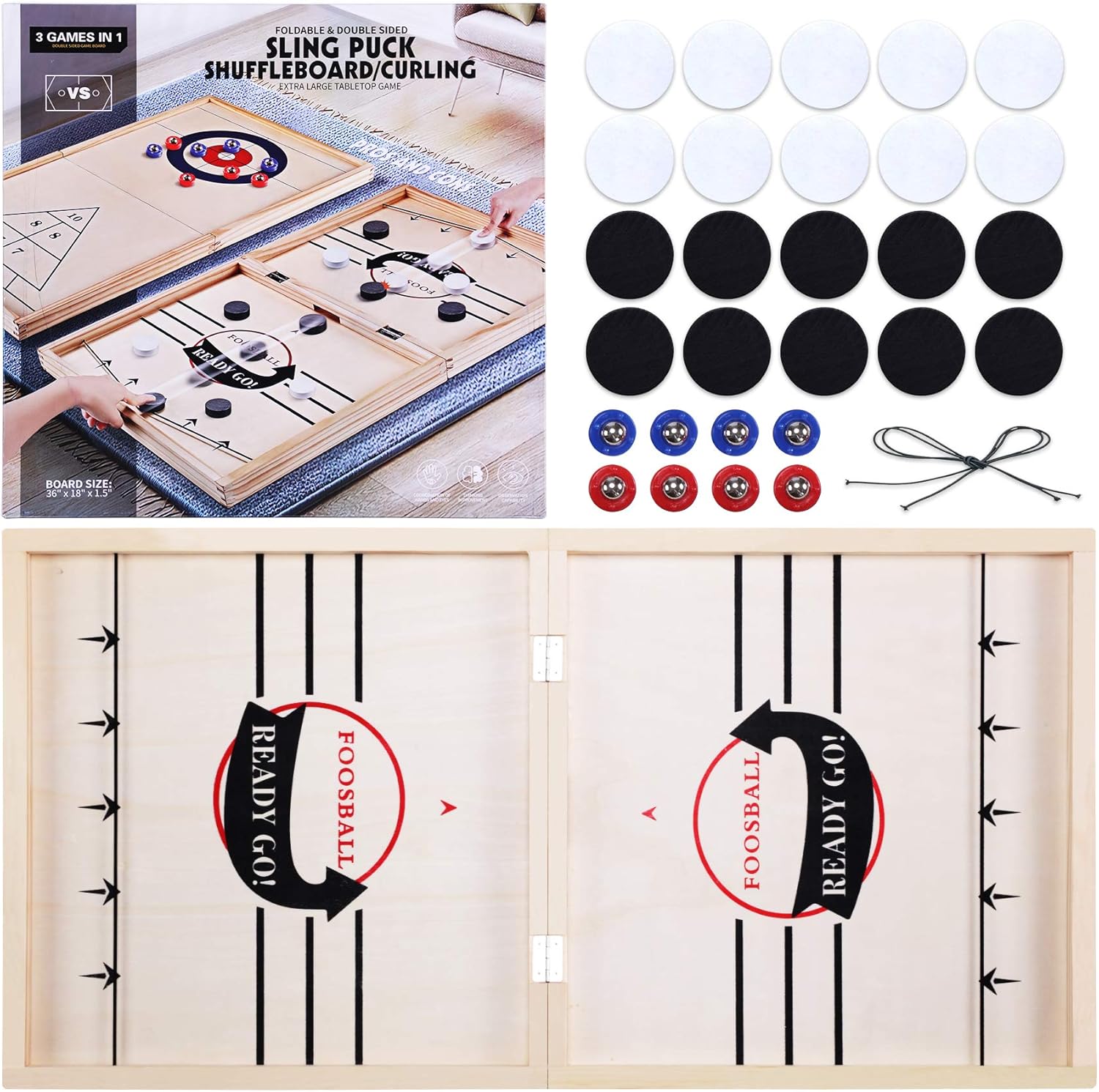 Toydaze Sling Foosball Fast Sling Puck Game with Extra 10 Pucks & 2 Slingshots for Spare Use, Portable Slingpuck Board Game for Child, Foosball Slingshot Game Board, Available in Large & Small Sizes Pack of 2