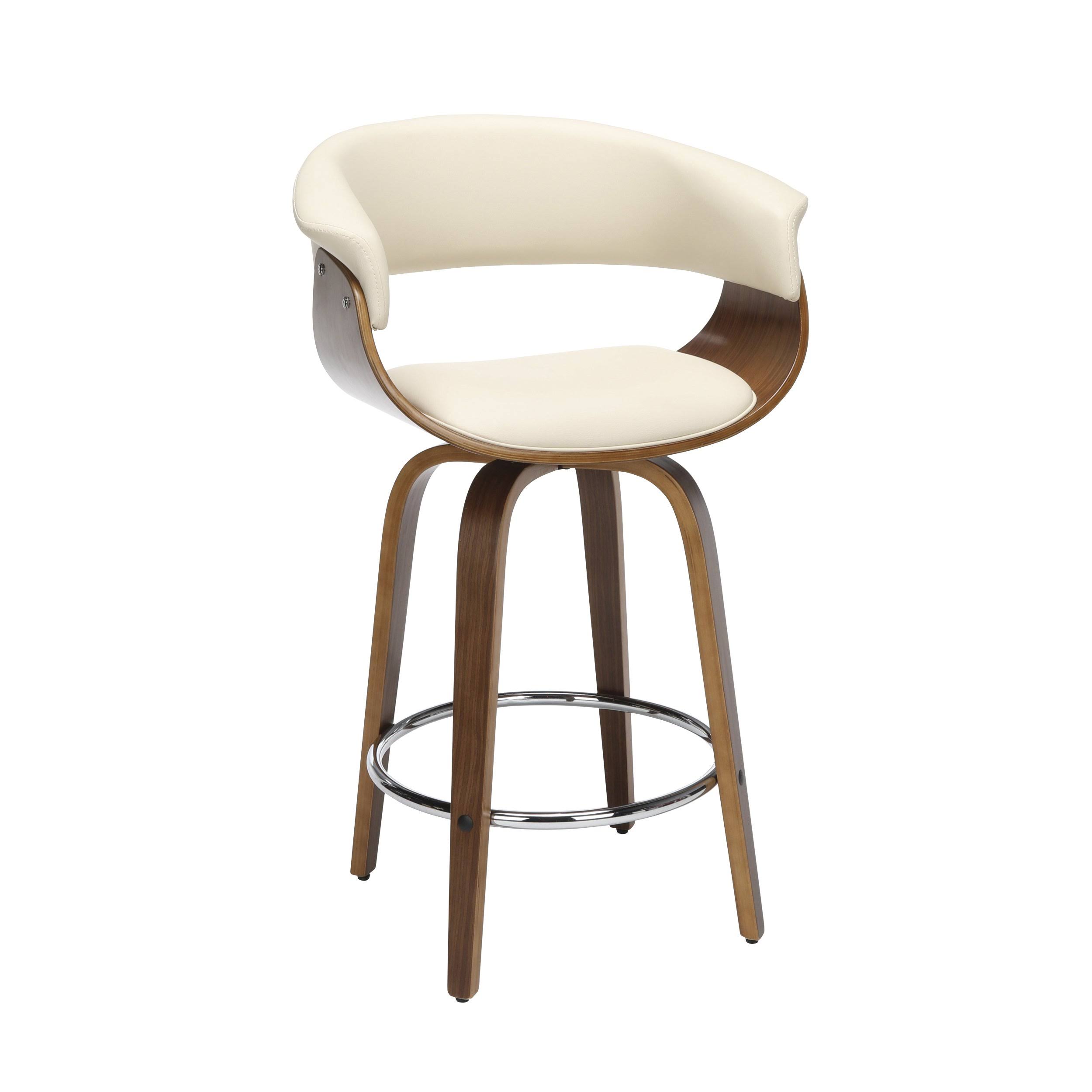 Ofm Mid Century Modern 26x22 Low Back Bentwood Frame Swivel Seat Stool, Vinyl, Ivory - 161 Collection