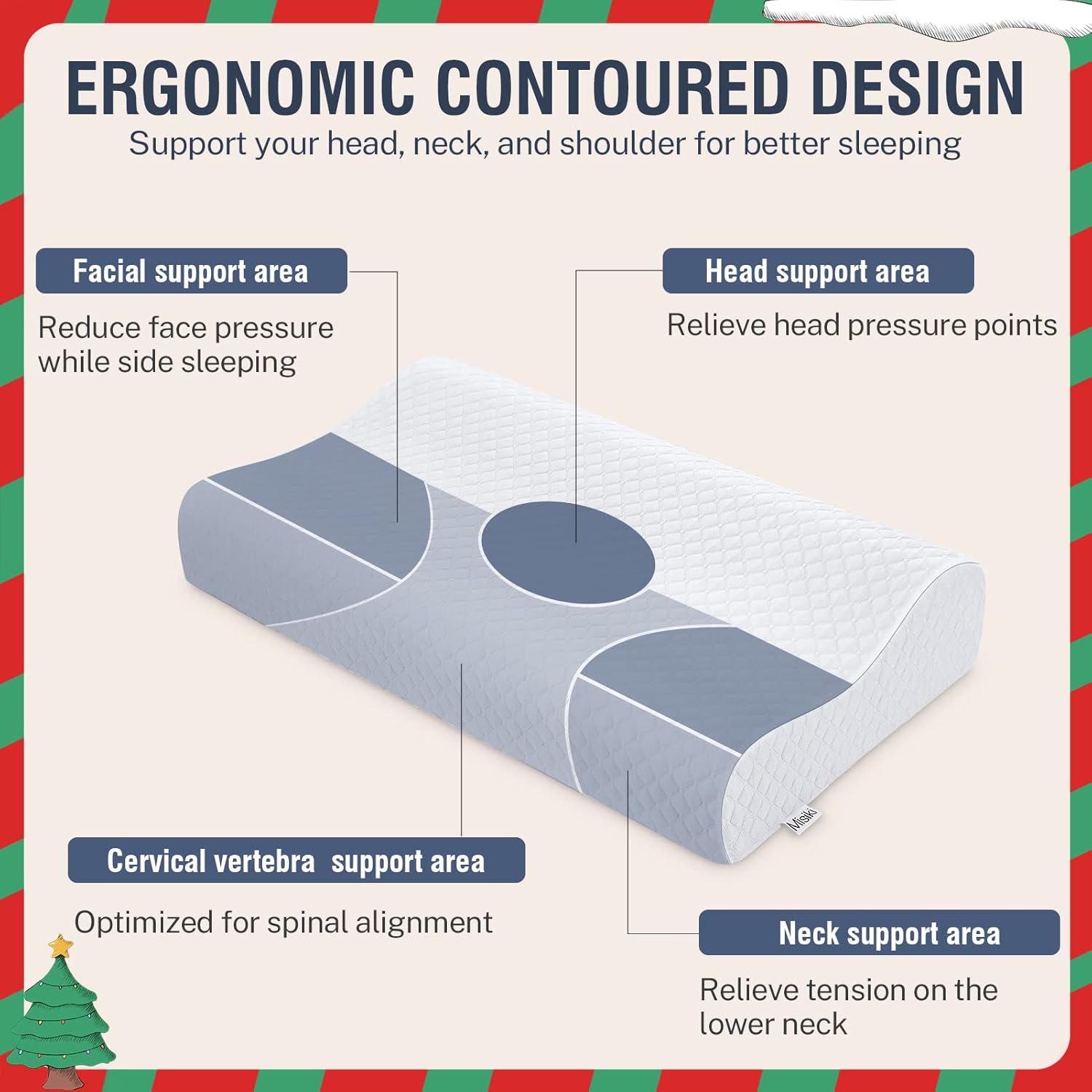 Cervical Pillow for Neck Pain Misiki Firm Memory Foam Pillows Orthopedic Pillow for Side, Back and Stomach Sleepers, Neck Support Pillow Ergonomic Contour Pillow for Comfortable Deep Sleeping (Large)